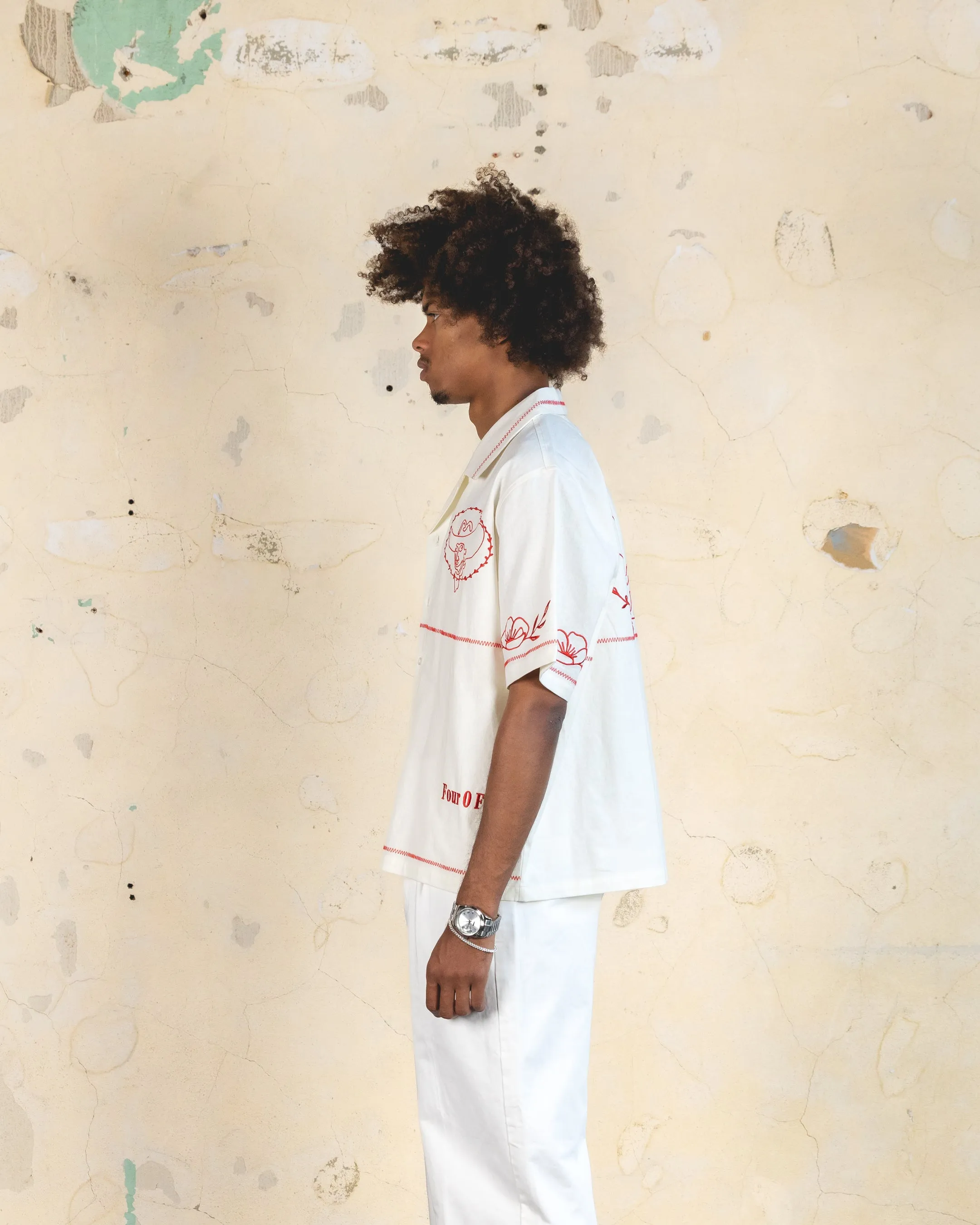 404 Frontier Embroidered Button Up Shirt Off White
