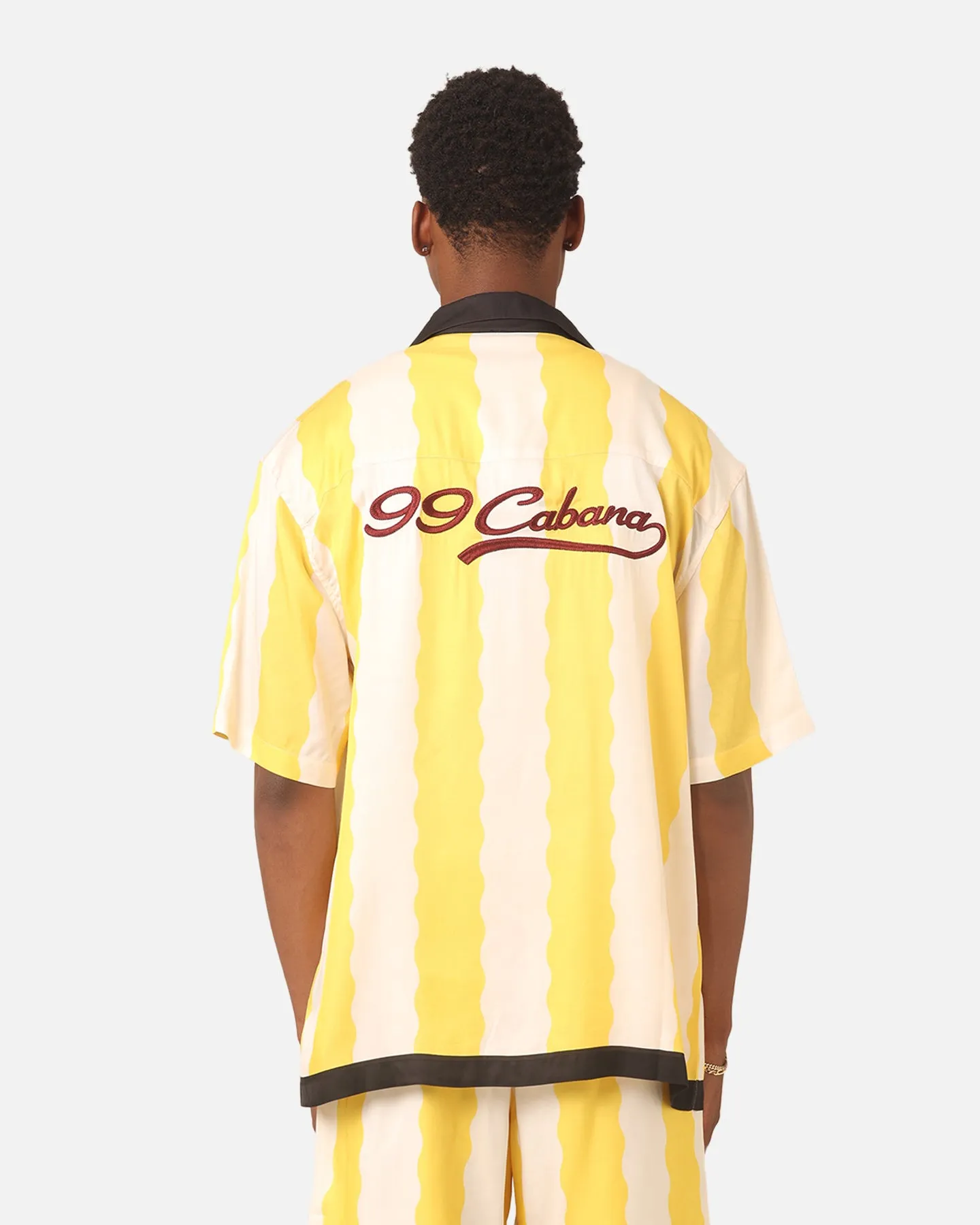 99 Cabana Bowling Short Sleeve Button Up Shirt Yellow/Off White