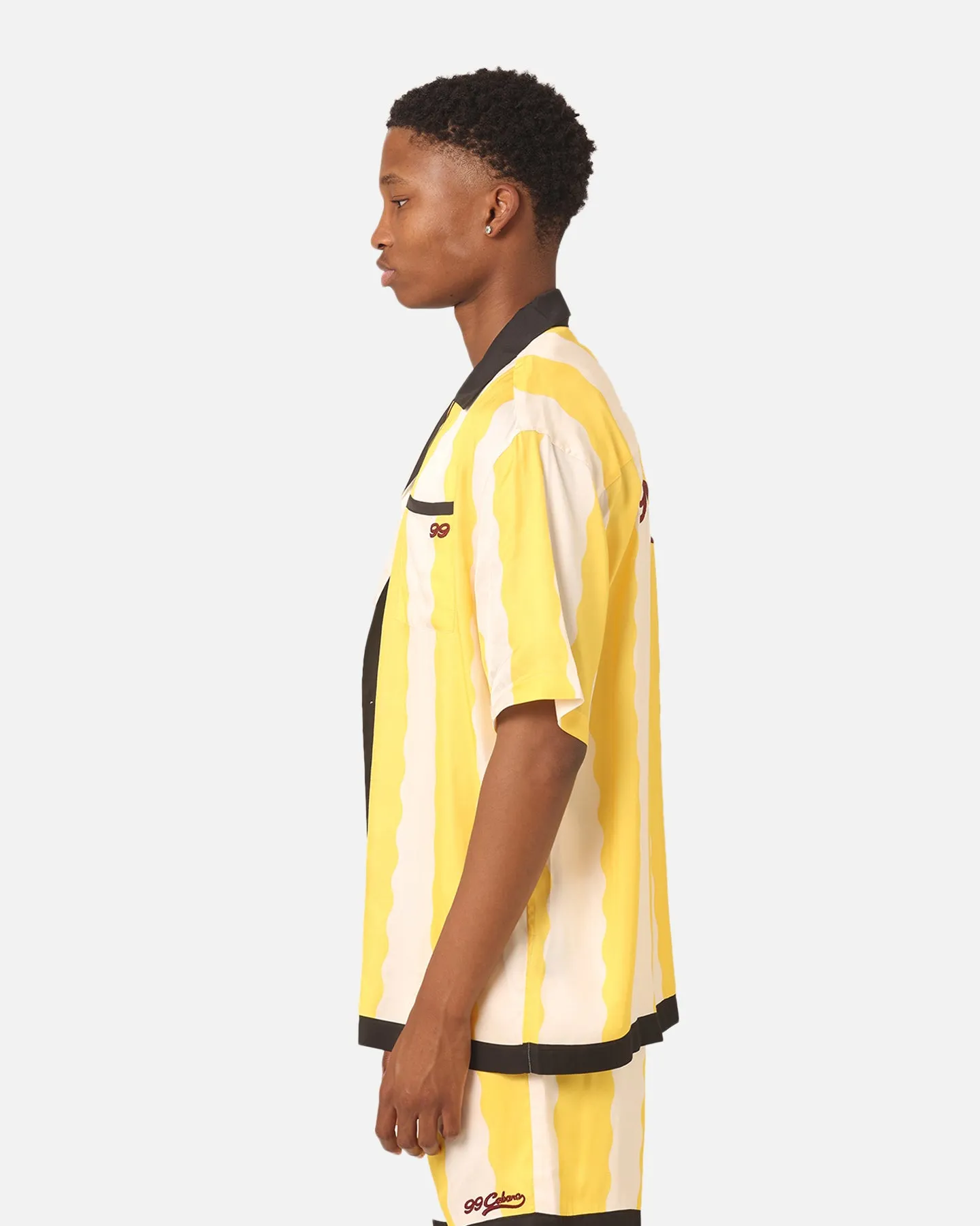 99 Cabana Bowling Short Sleeve Button Up Shirt Yellow/Off White