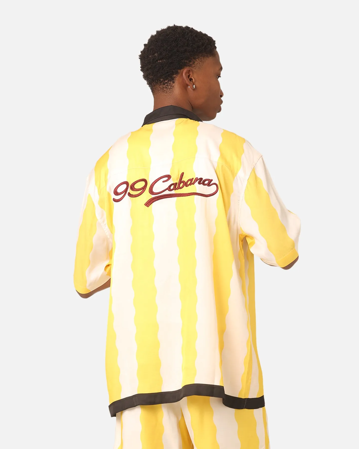 99 Cabana Bowling Short Sleeve Button Up Shirt Yellow/Off White