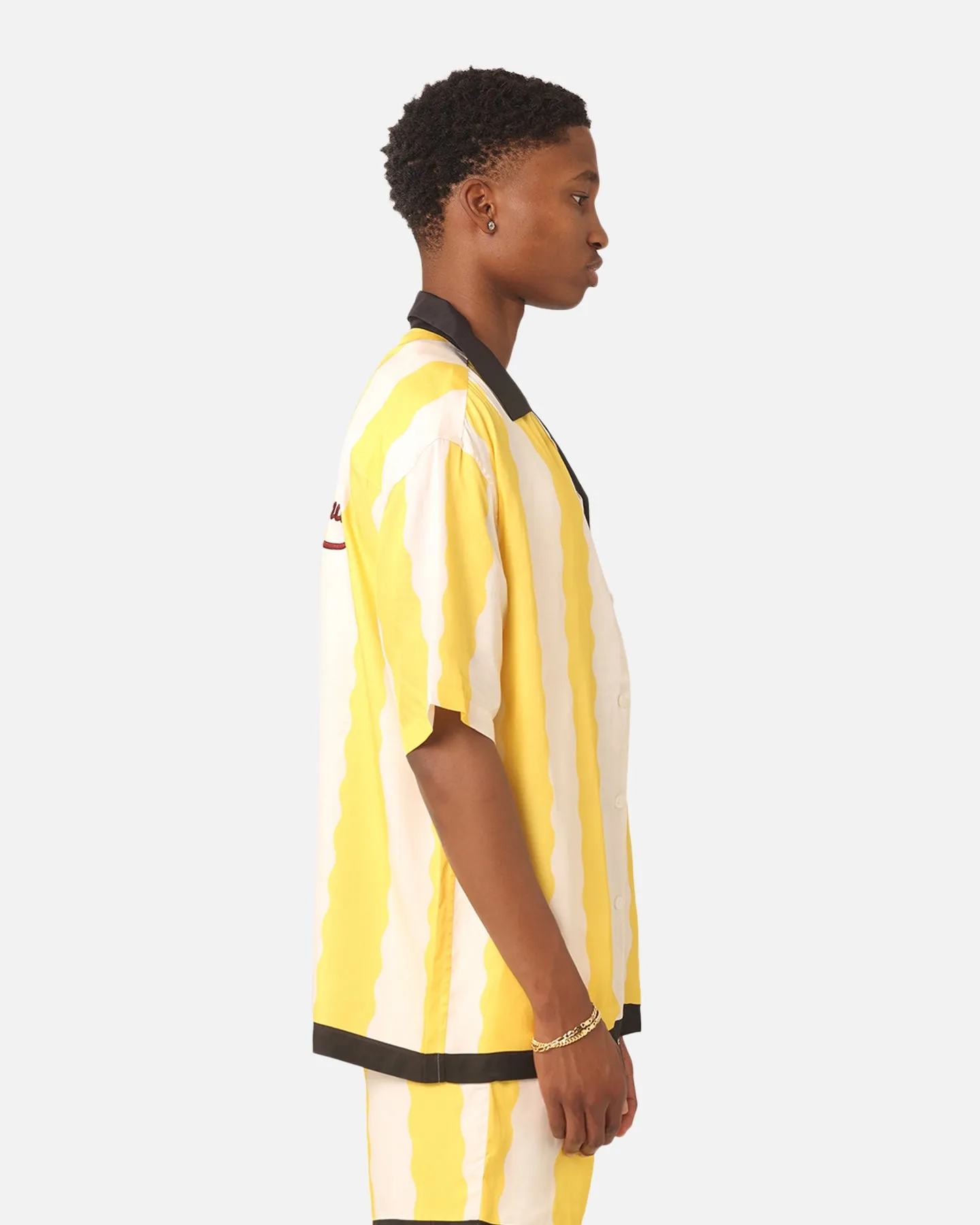 99 Cabana Bowling Short Sleeve Button Up Shirt Yellow/Off White