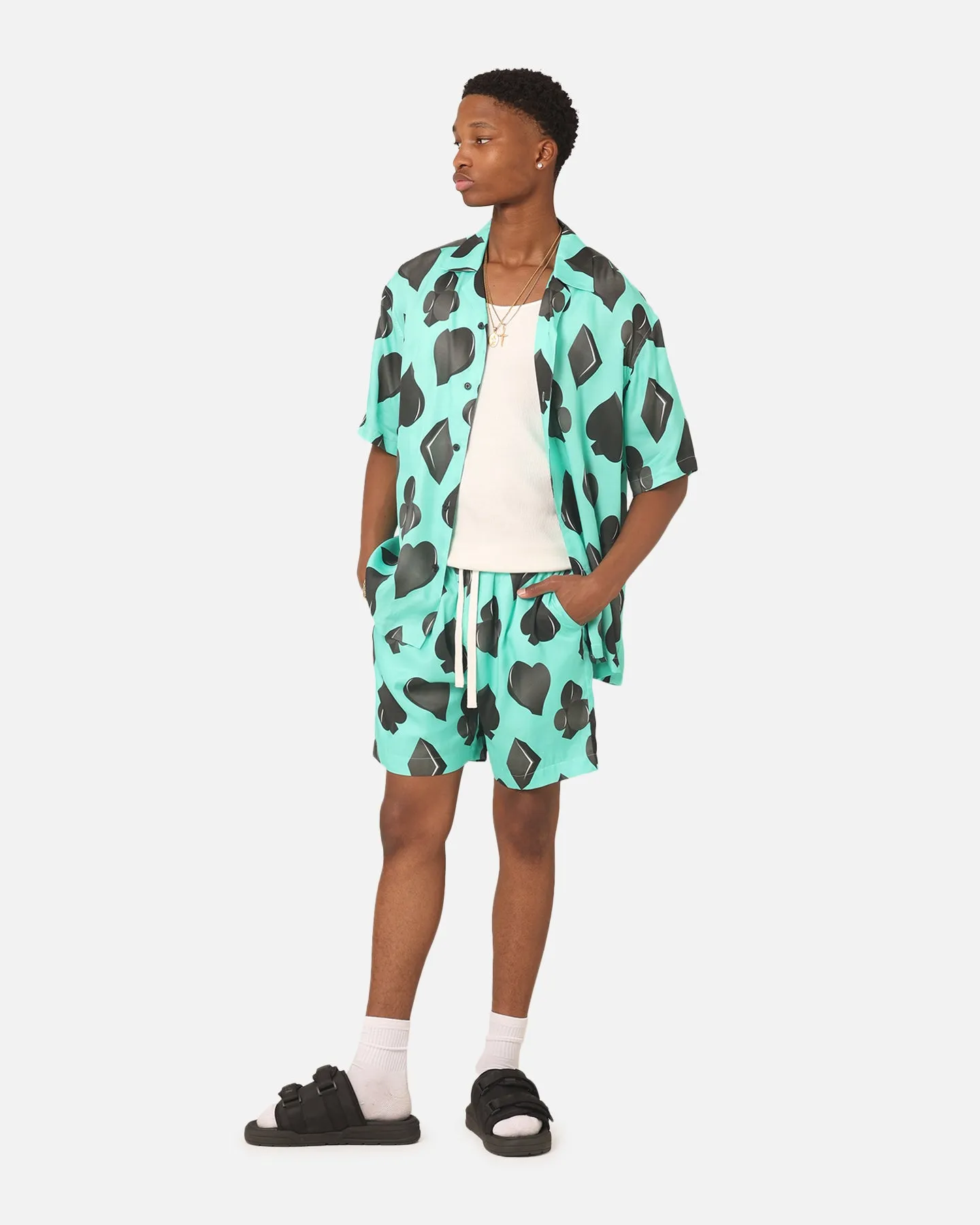 99 Cabana Four Suits Short Sleeve Button Up Shirt Teal/Black