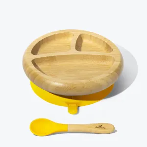 Avanchy Bamboo Suction Baby Plate   Spoon - Yellow