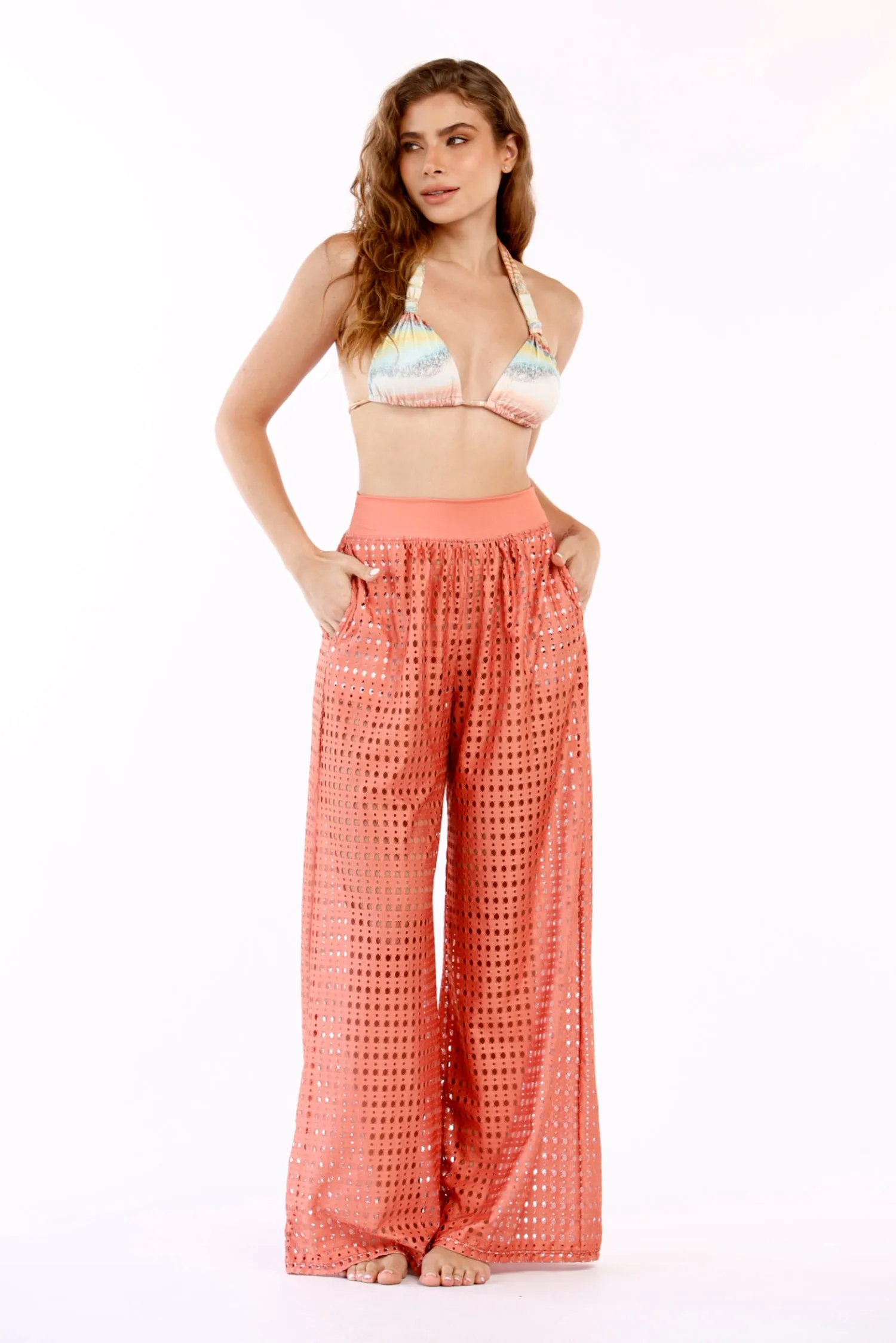 AZURITA SHINY SALMON PRINT BIKINI