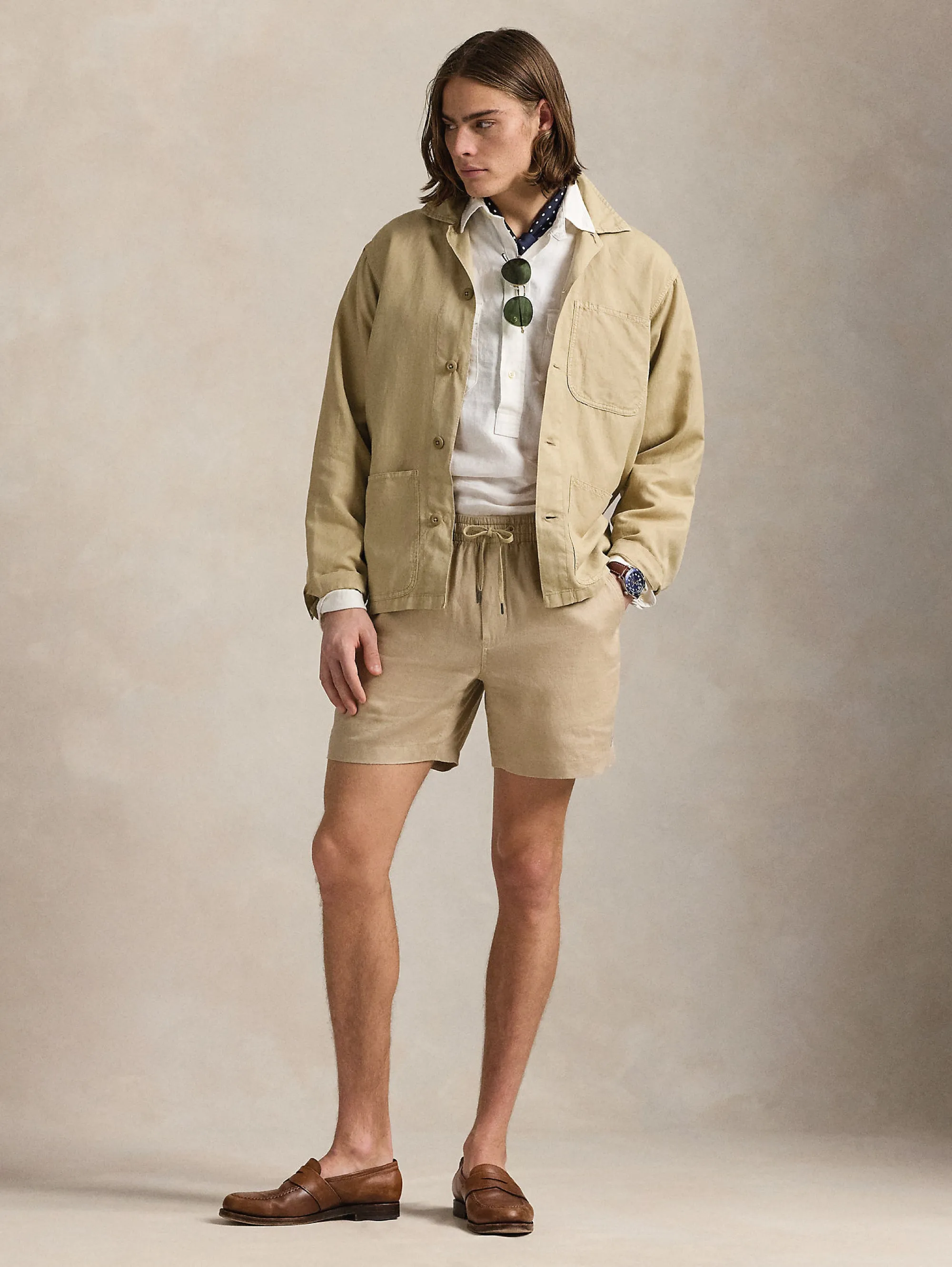 Beige Linen Elasticated Shorts