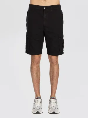 Black Cotton Twill Cargo Shorts