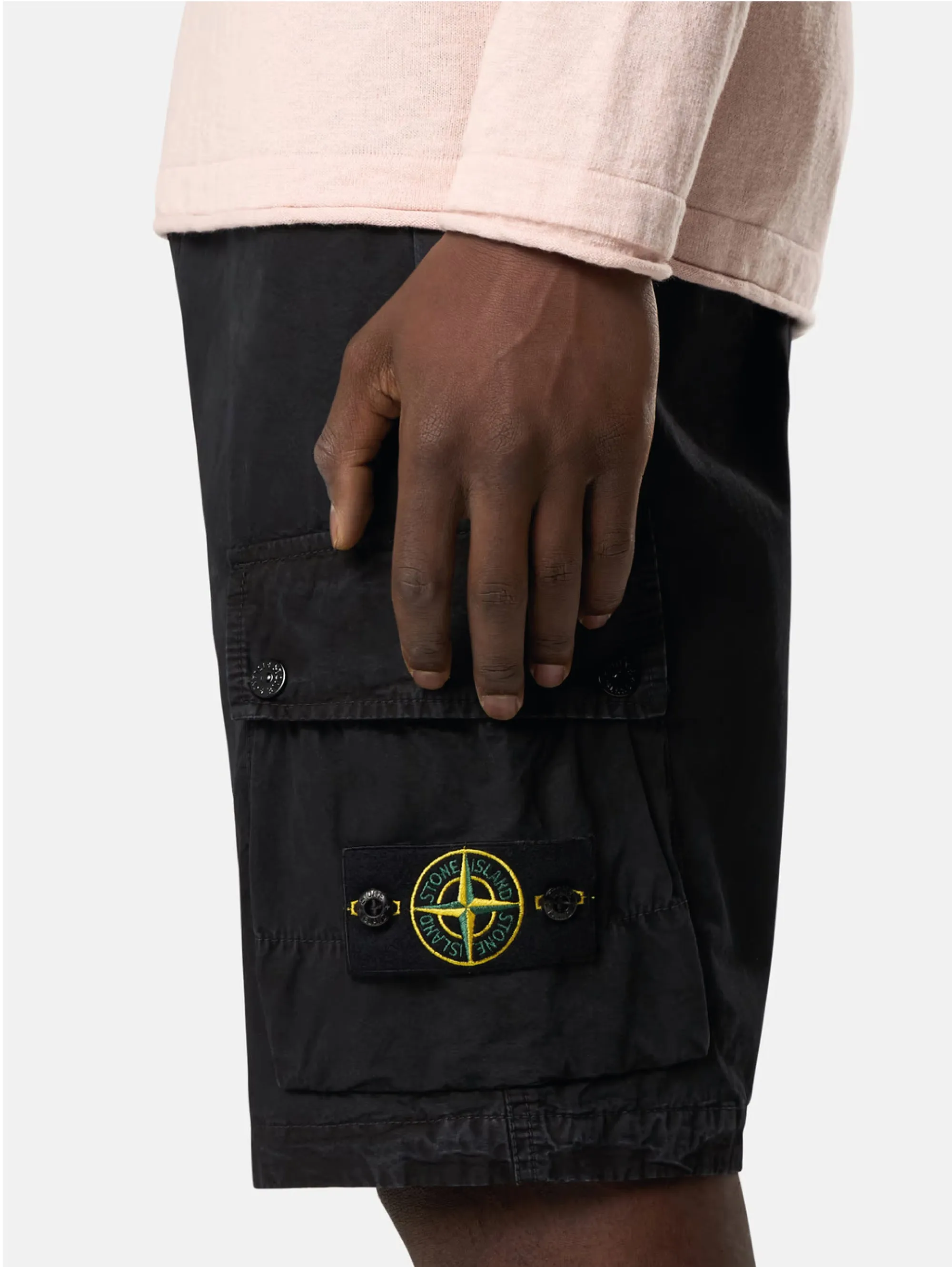 Black Cotton Twill Cargo Shorts