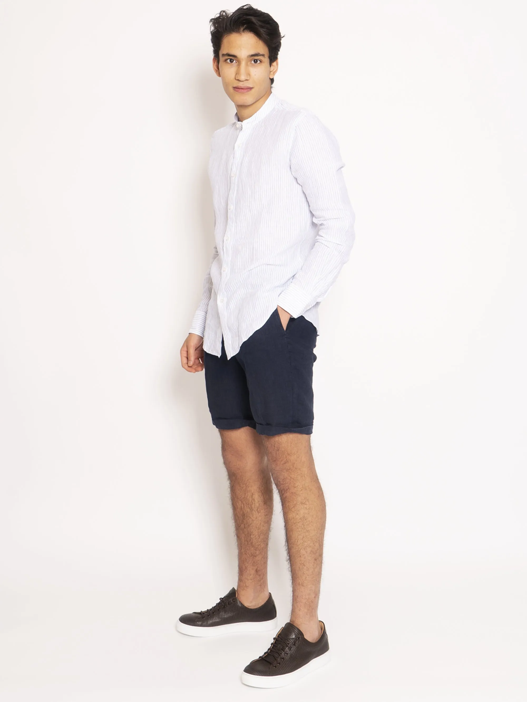 Blue Linen Bermuda