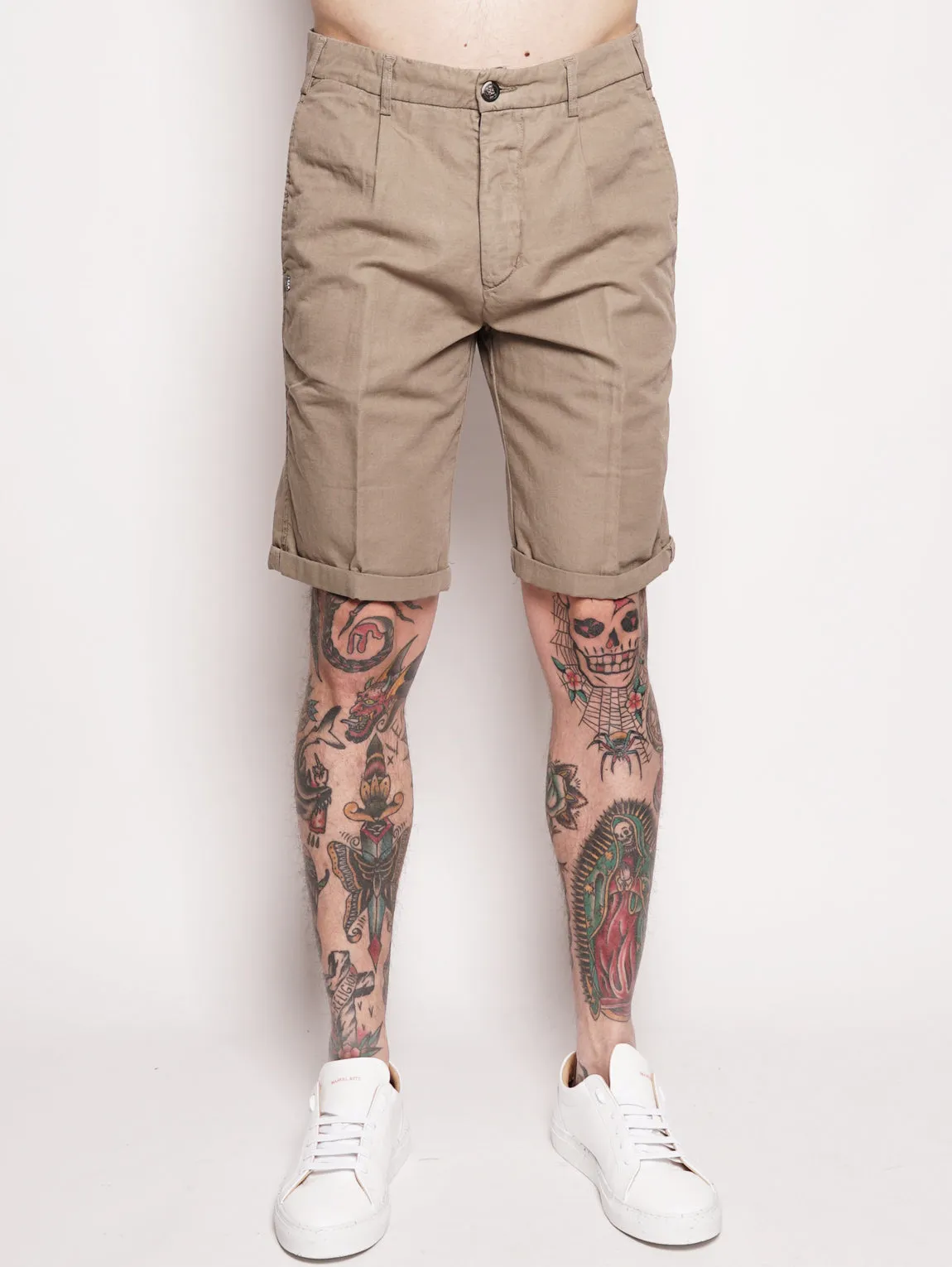 BORDERBE 1106 - Beige cotton blend bermuda