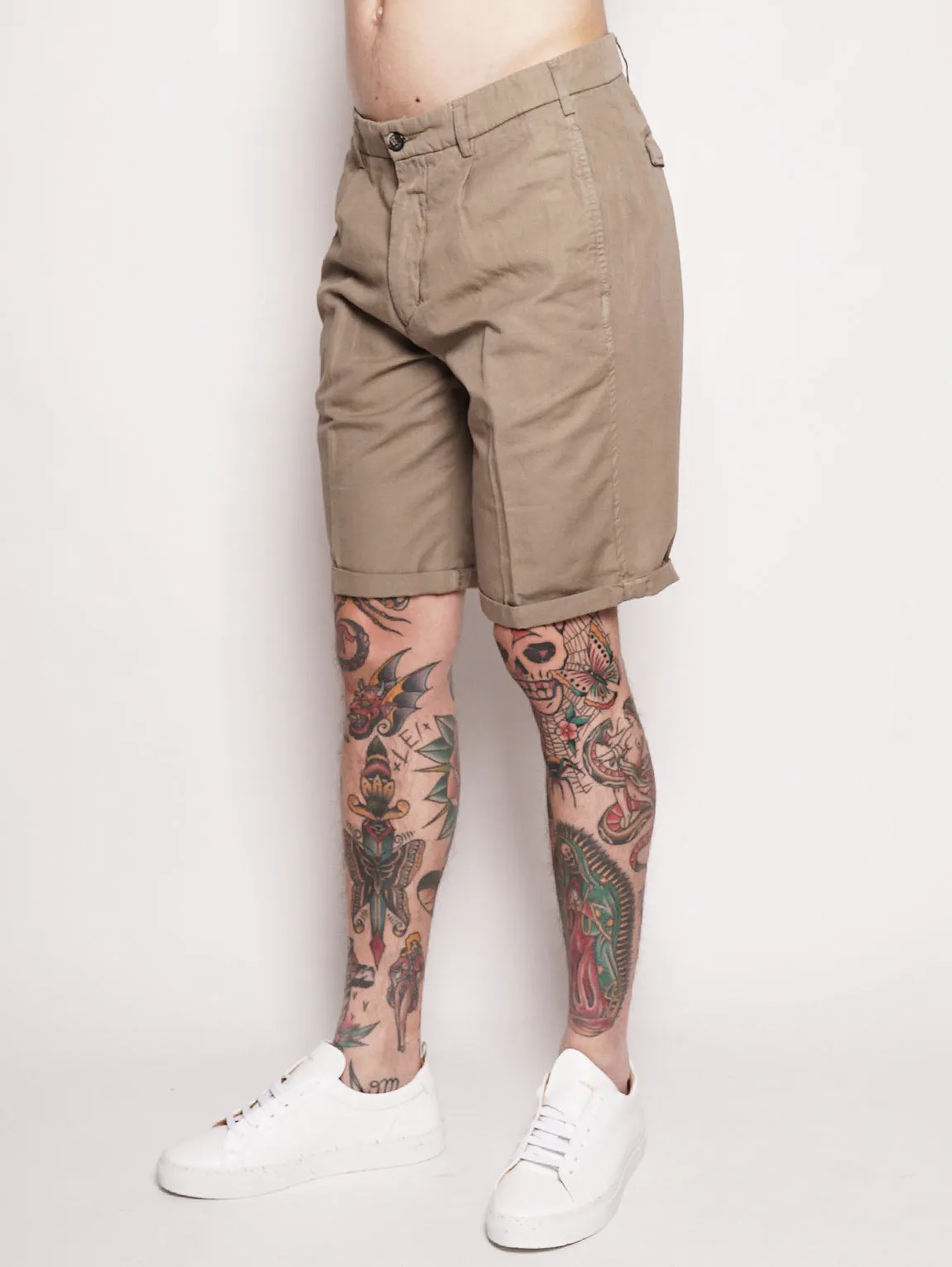BORDERBE 1106 - Beige cotton blend bermuda