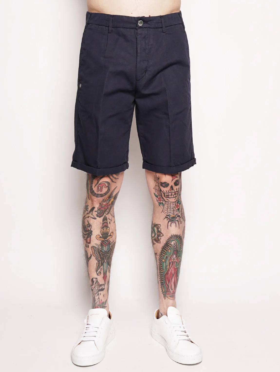 BORDERBE 1106 - Blue cotton blend bermuda