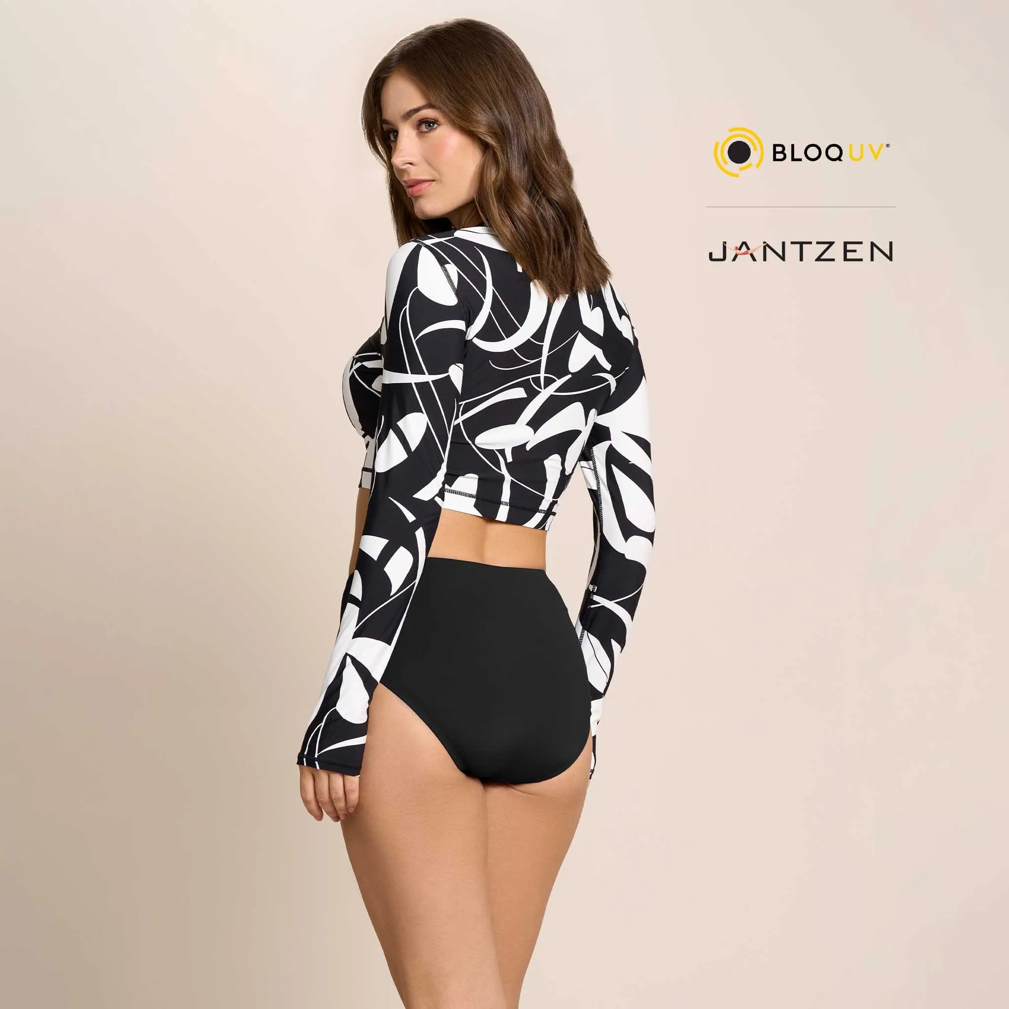 BOTANICAL DOMINO CROPPED SWIM RASH GUARD TEE TOP