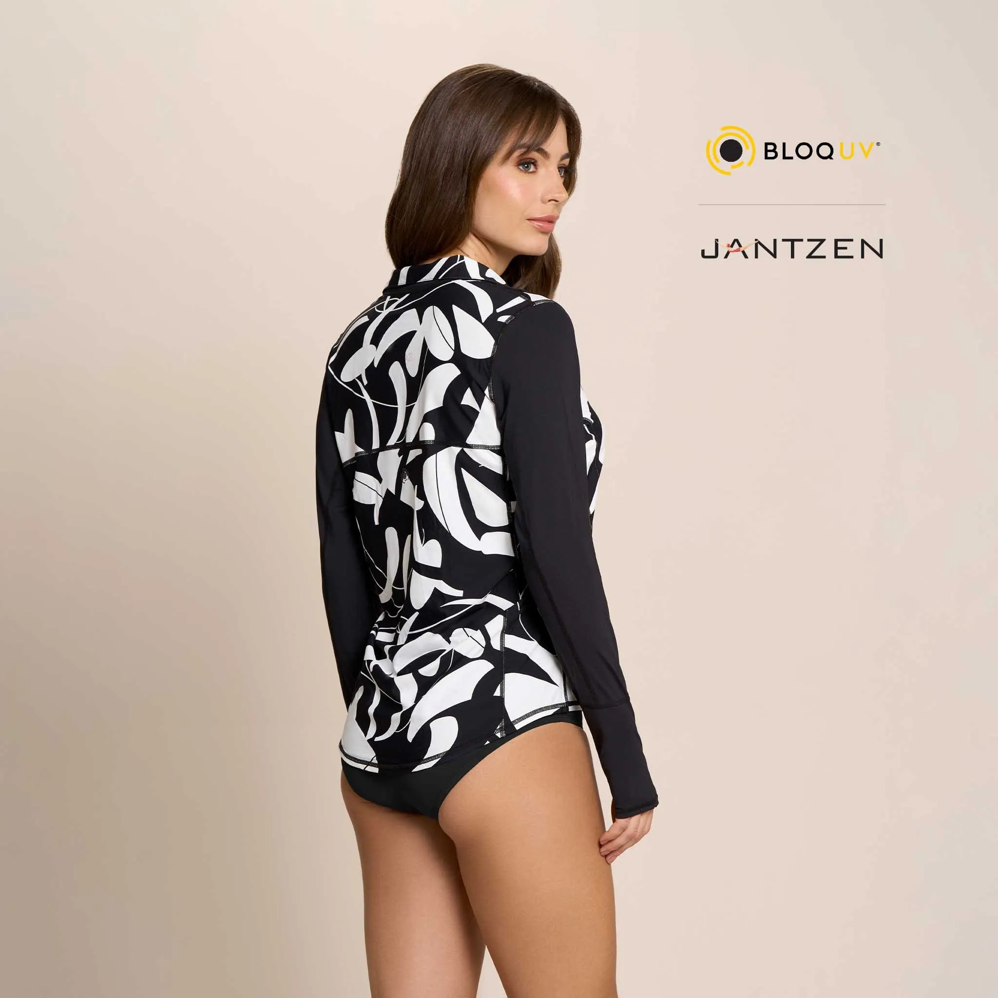 BOTANICAL DOMINO RELAXED MOCK NECK  ZIP TOP