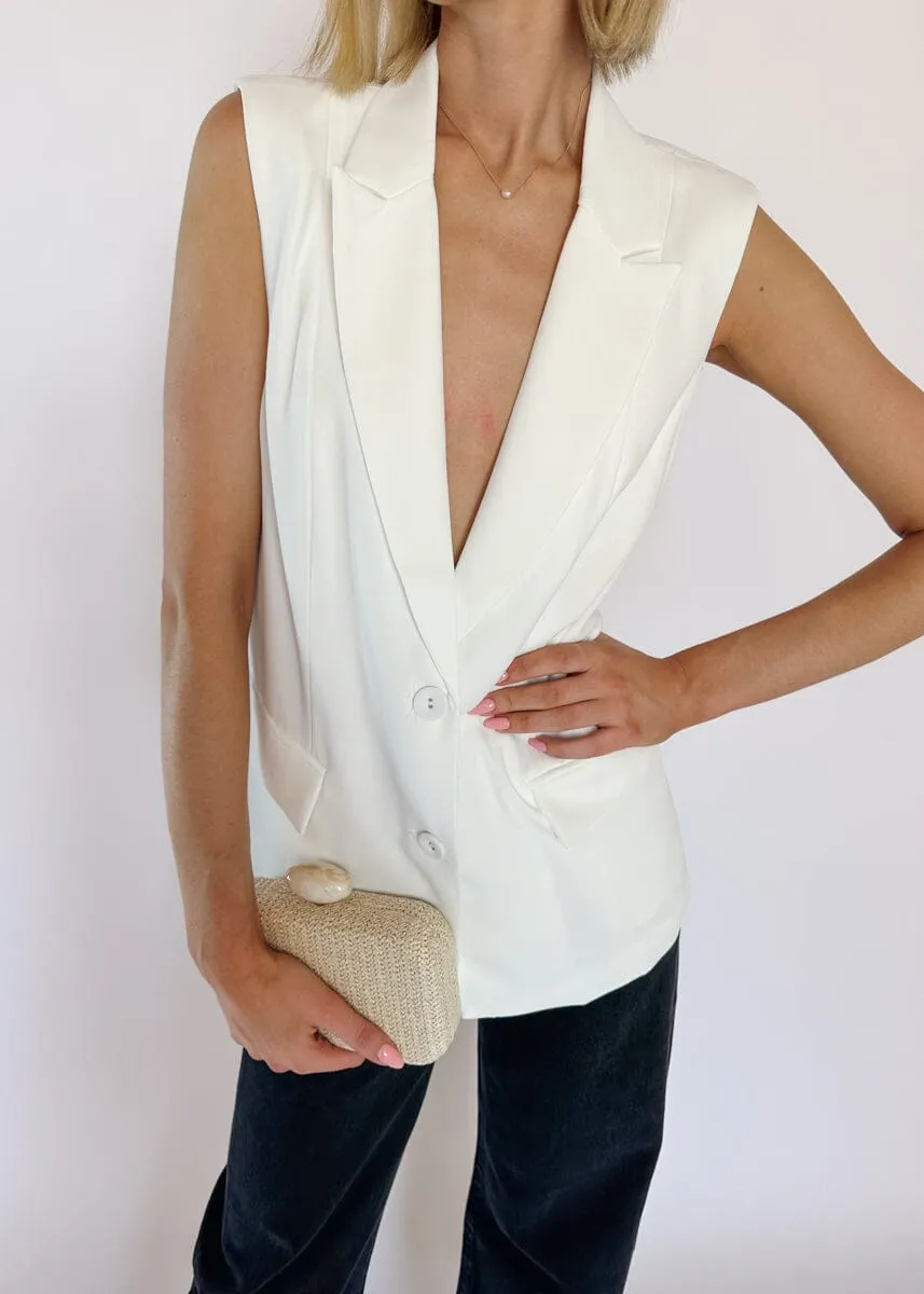 Carla Sleeveless Tailored Blazer - White