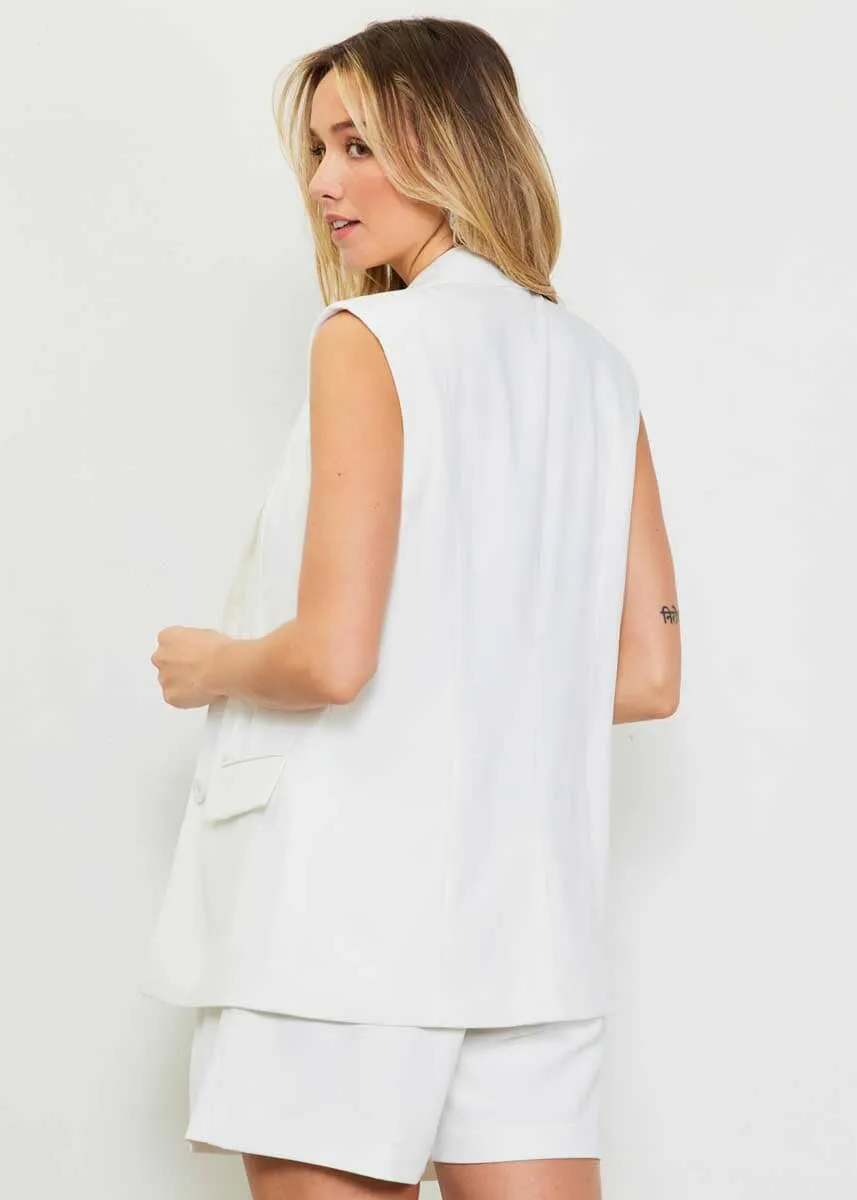 Carla Sleeveless Tailored Blazer - White