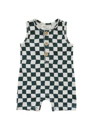 Charcoal Wavy Checkered Short Romper