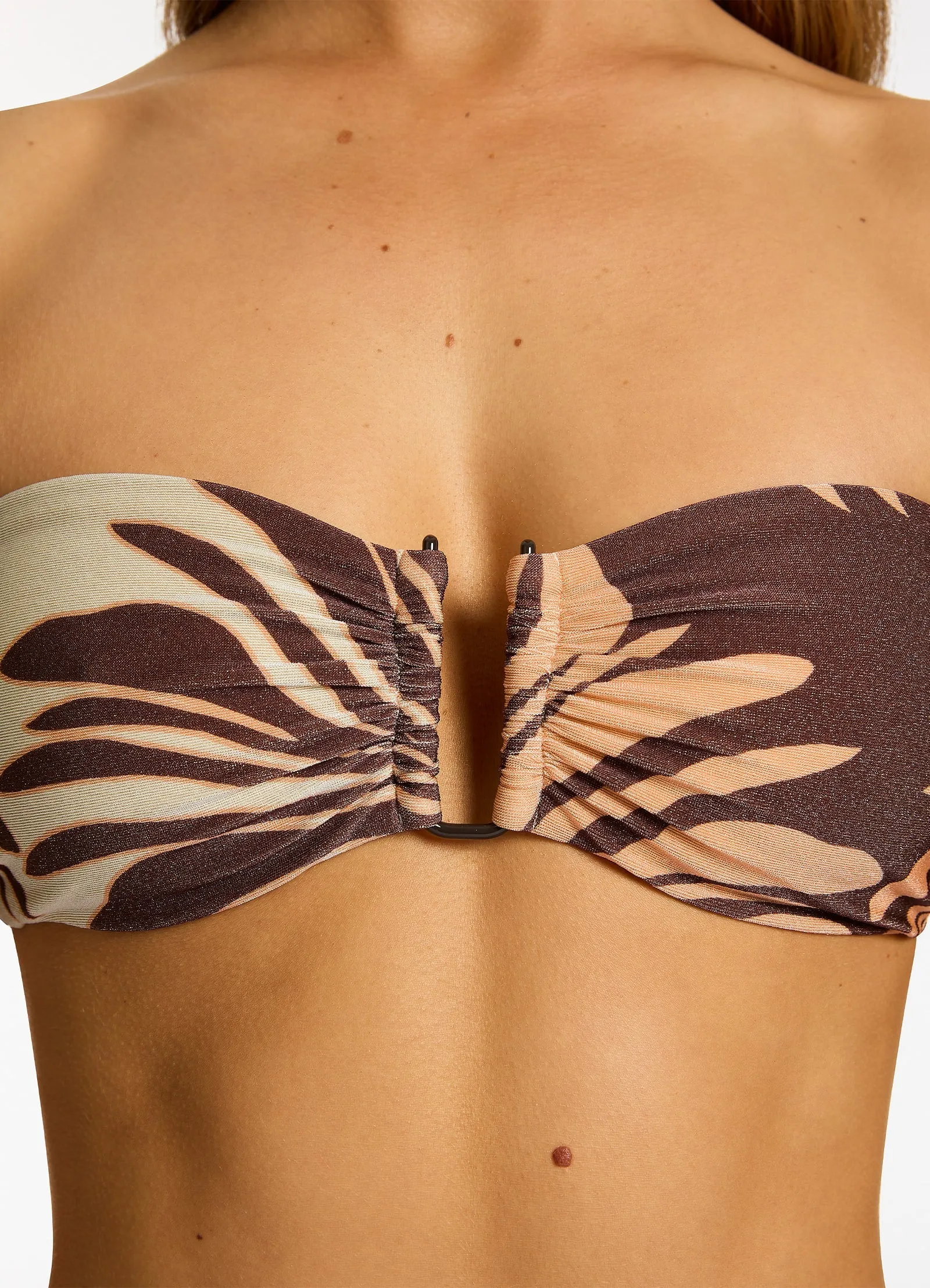 Dahlia Palm U Trim Bandeau Bikini Top - Chocolate