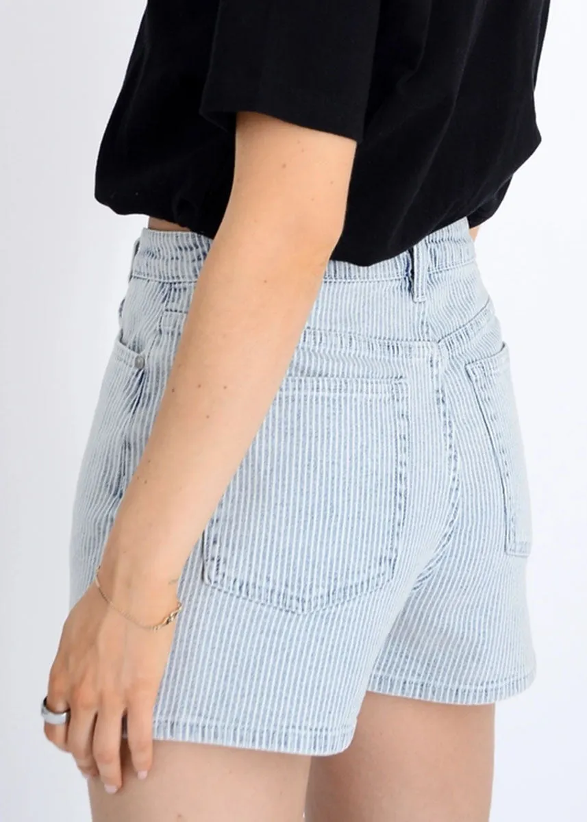 Gena Pinstripe Denim Shorts - Blue