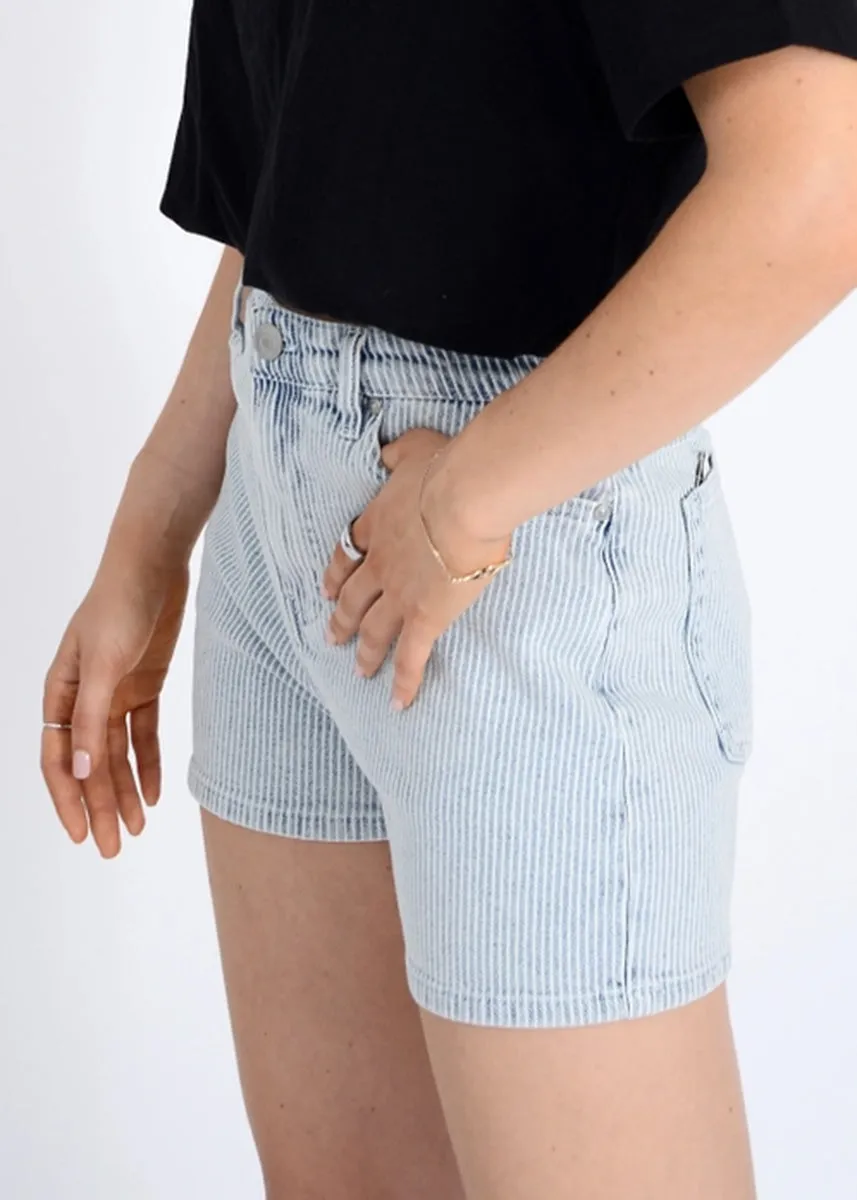 Gena Pinstripe Denim Shorts - Blue