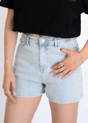 Gena Pinstripe Denim Shorts - Blue
