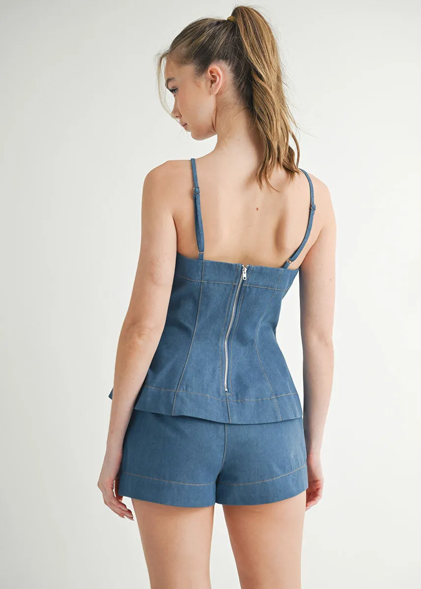 Havana Apron Tunic & Shorts Set - Indigo Denim