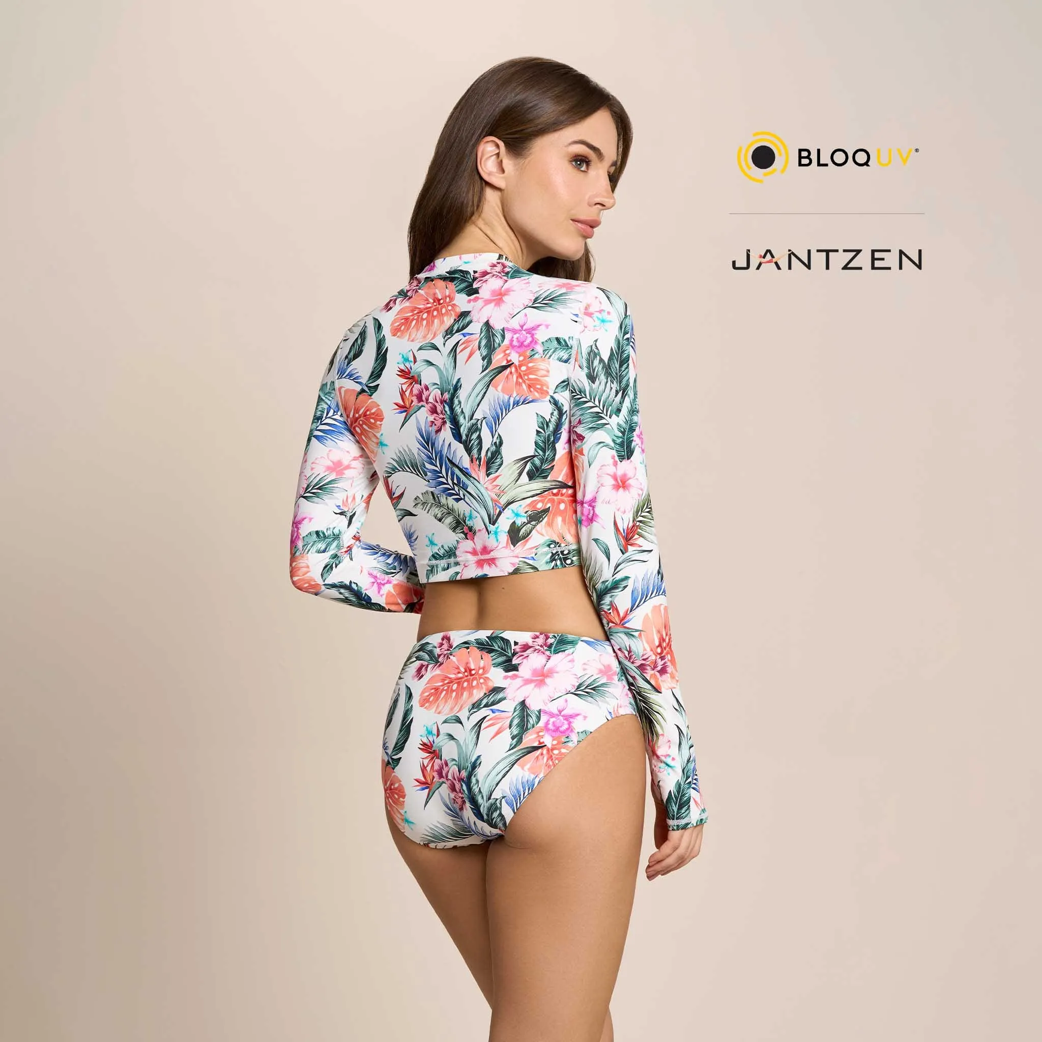 HAWAIIAN TERRACE CROPPED SWIM RASH GUARD TEE TOP