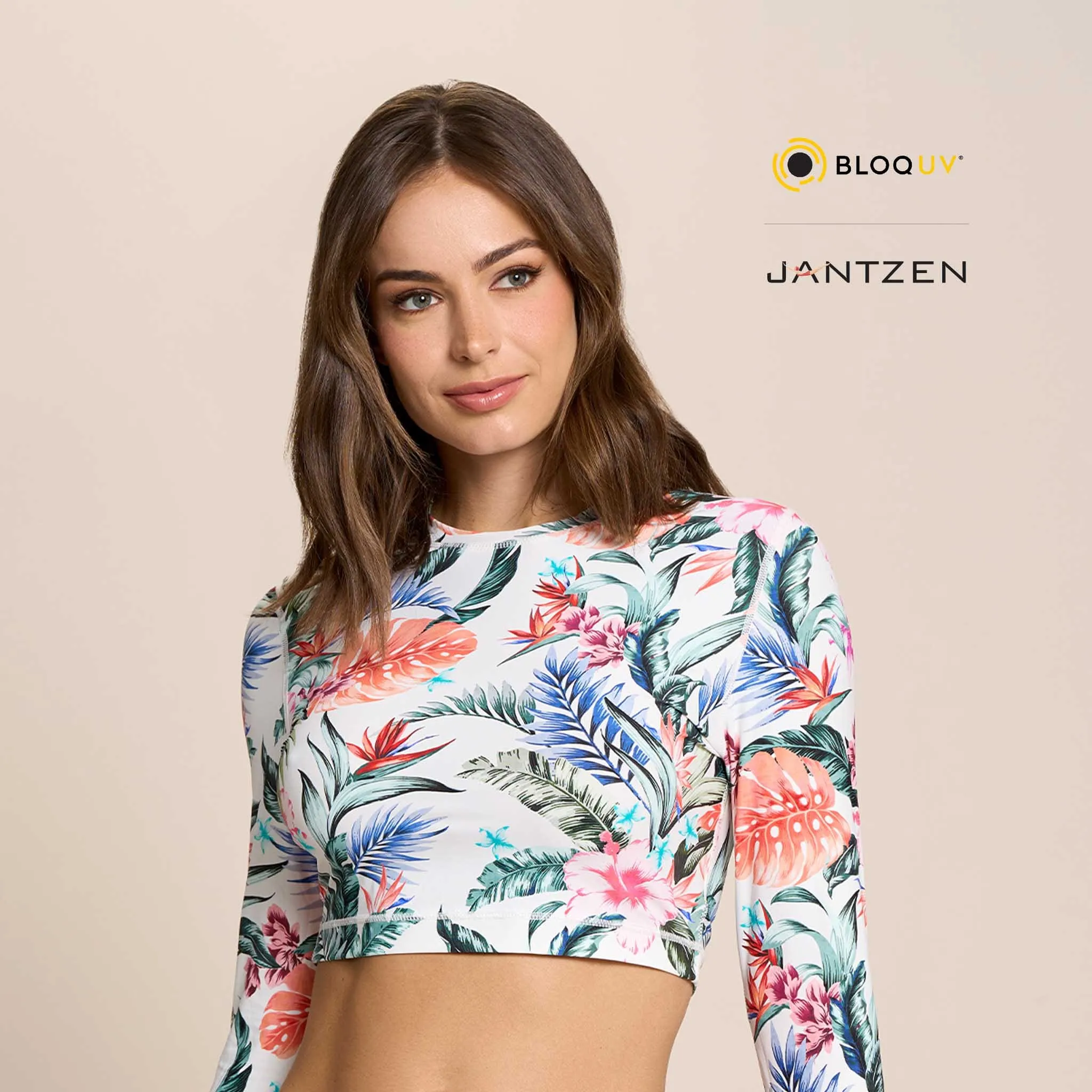 HAWAIIAN TERRACE CROPPED SWIM RASH GUARD TEE TOP
