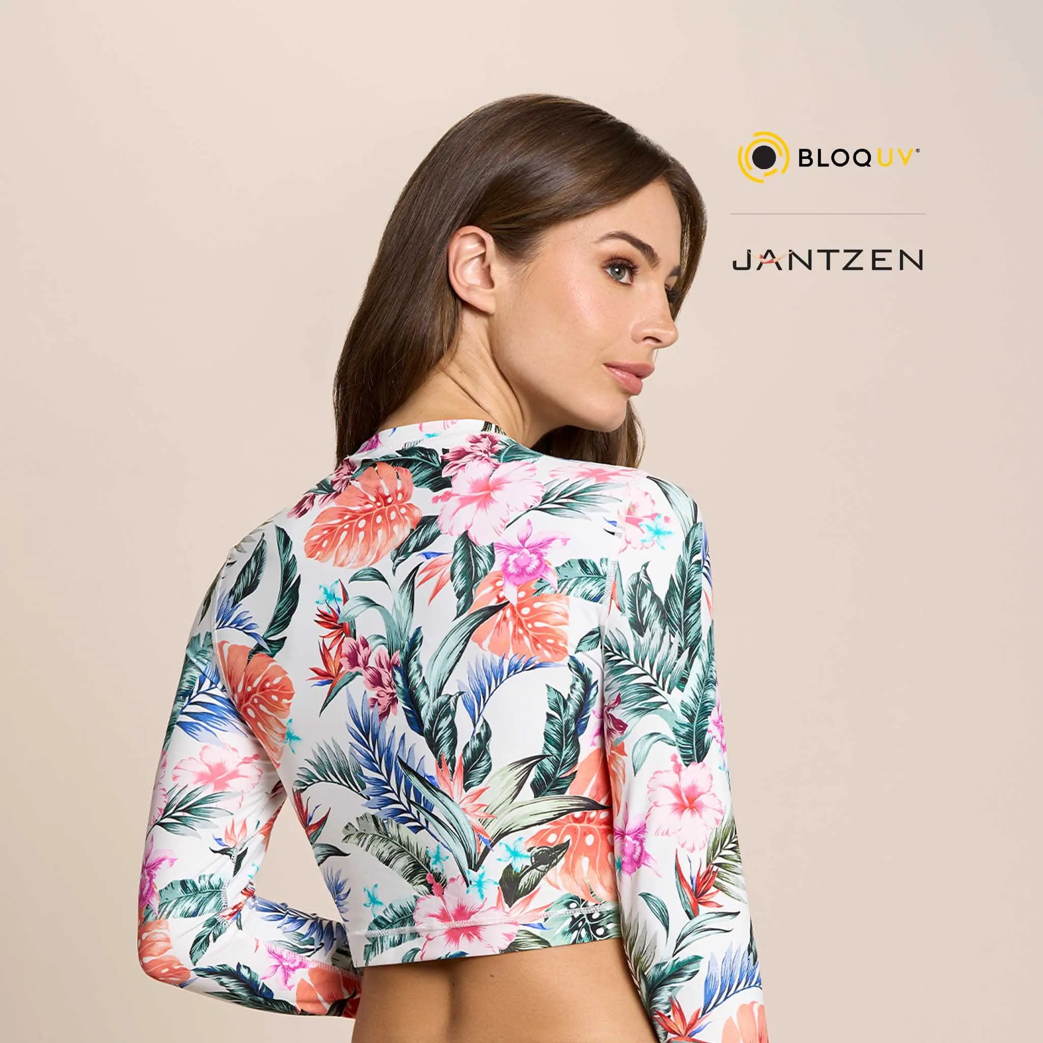 HAWAIIAN TERRACE CROPPED SWIM RASH GUARD TEE TOP