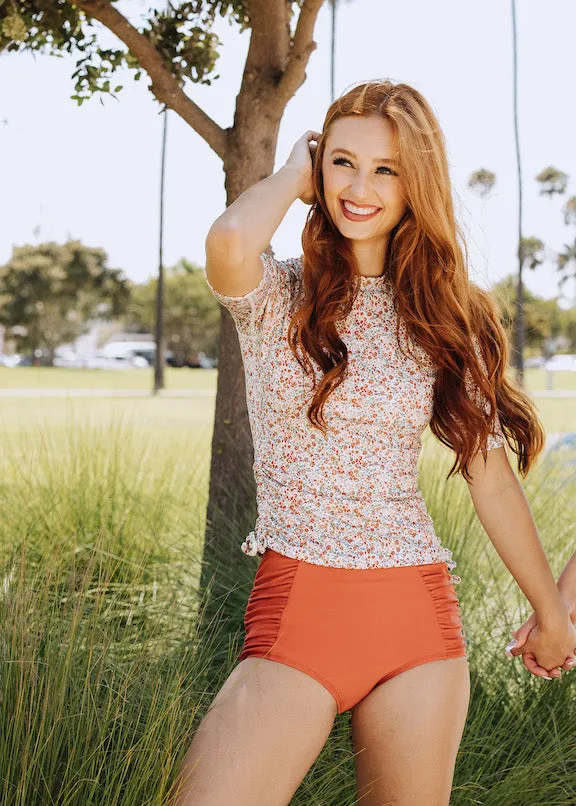 high waist shirred in paprika