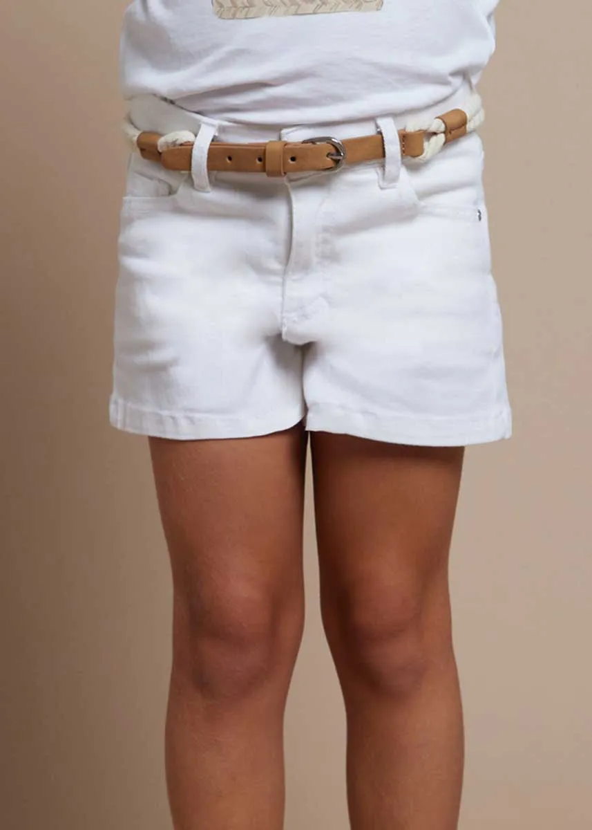 Jillian Girls Belted Shorts - White