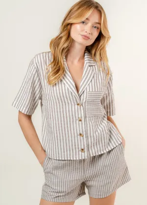 June Stripe Top - Light Brown & White