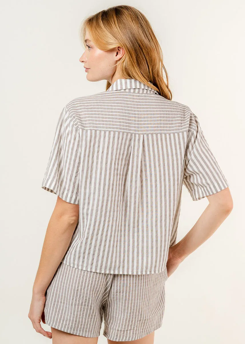 June Stripe Top - Light Brown & White