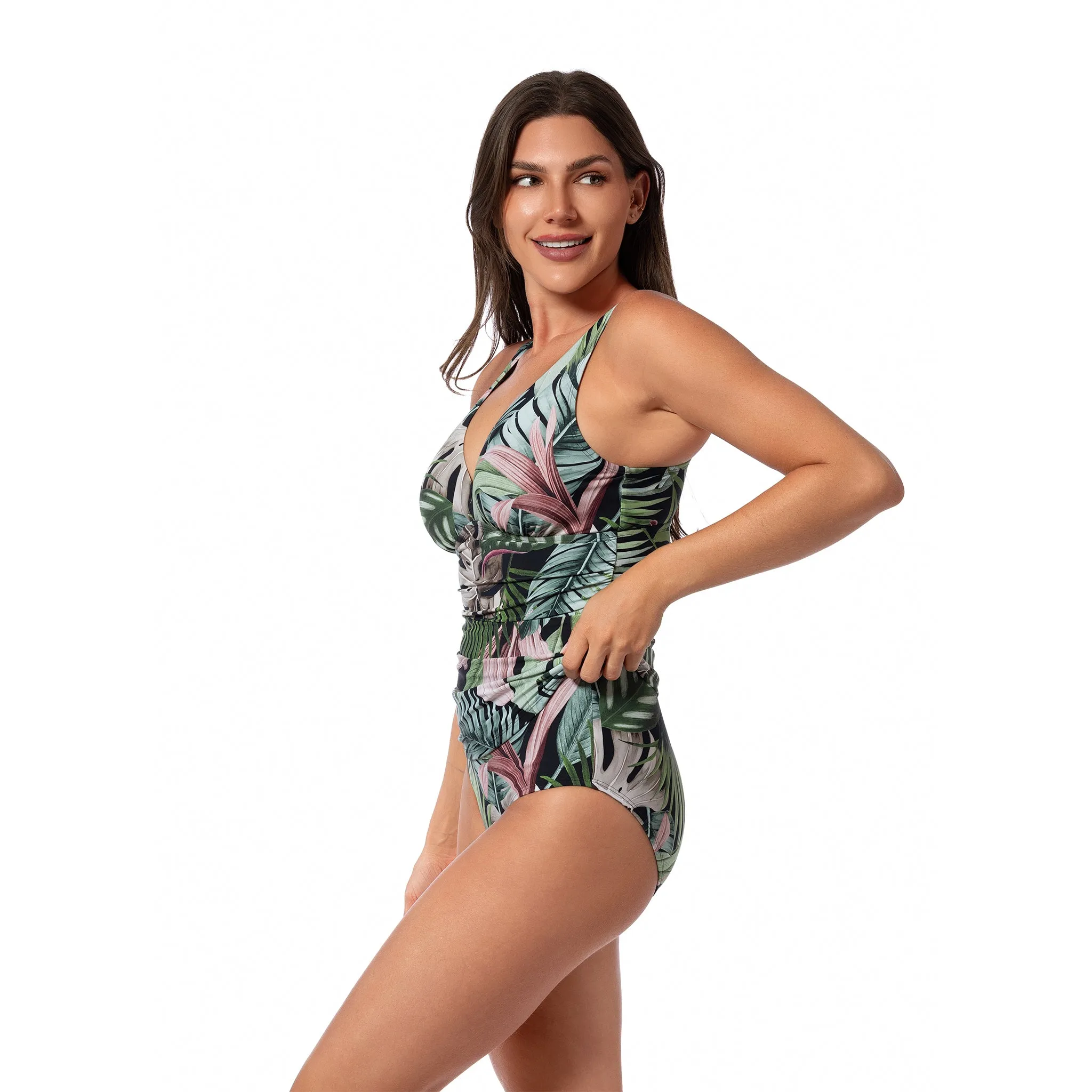 JUNGLE GLAM AMBER V-NECK TANKINI TOP