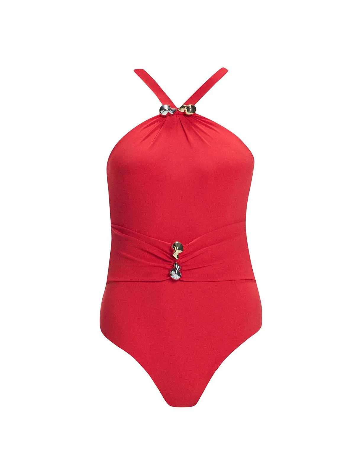 Lyra Red High Neck One Piece Swimsuit