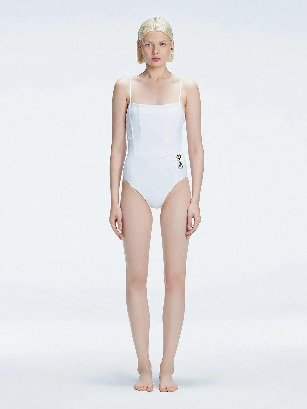 Marigold White Corset One Piece Swimsuit