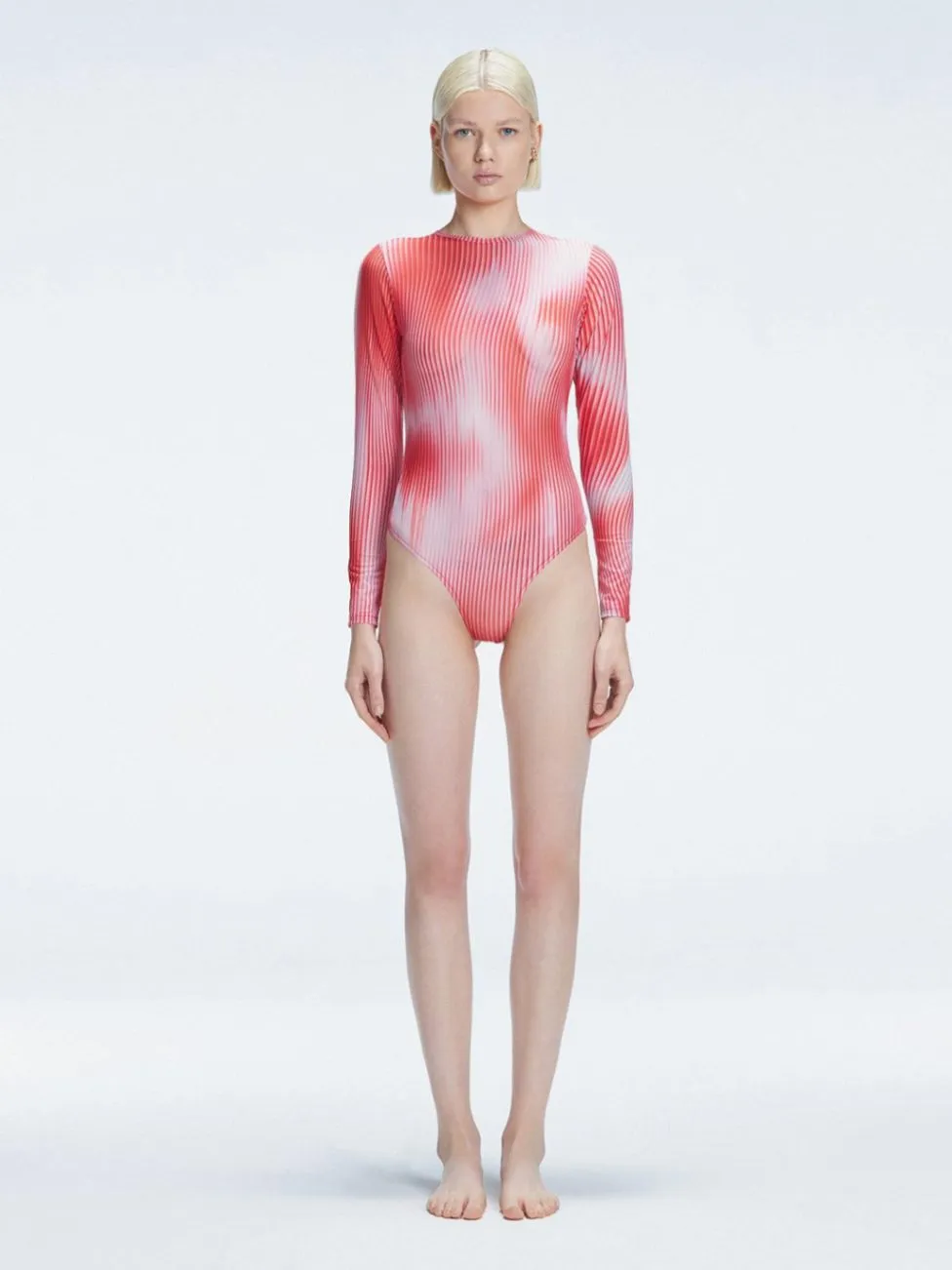 Mireya Red Optical Long Sleeve Bodysuit