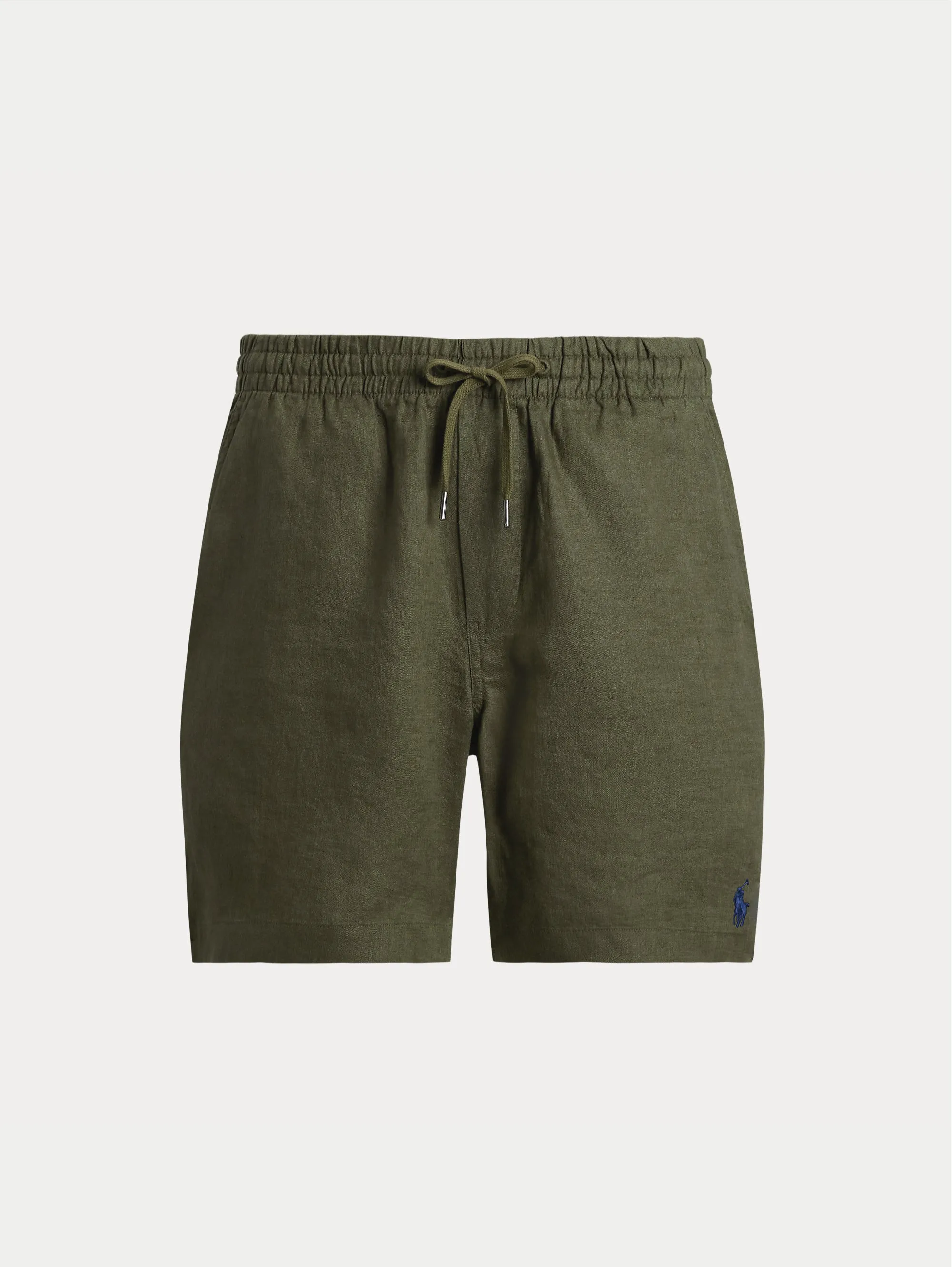 Olive Green Linen Elastic Shorts