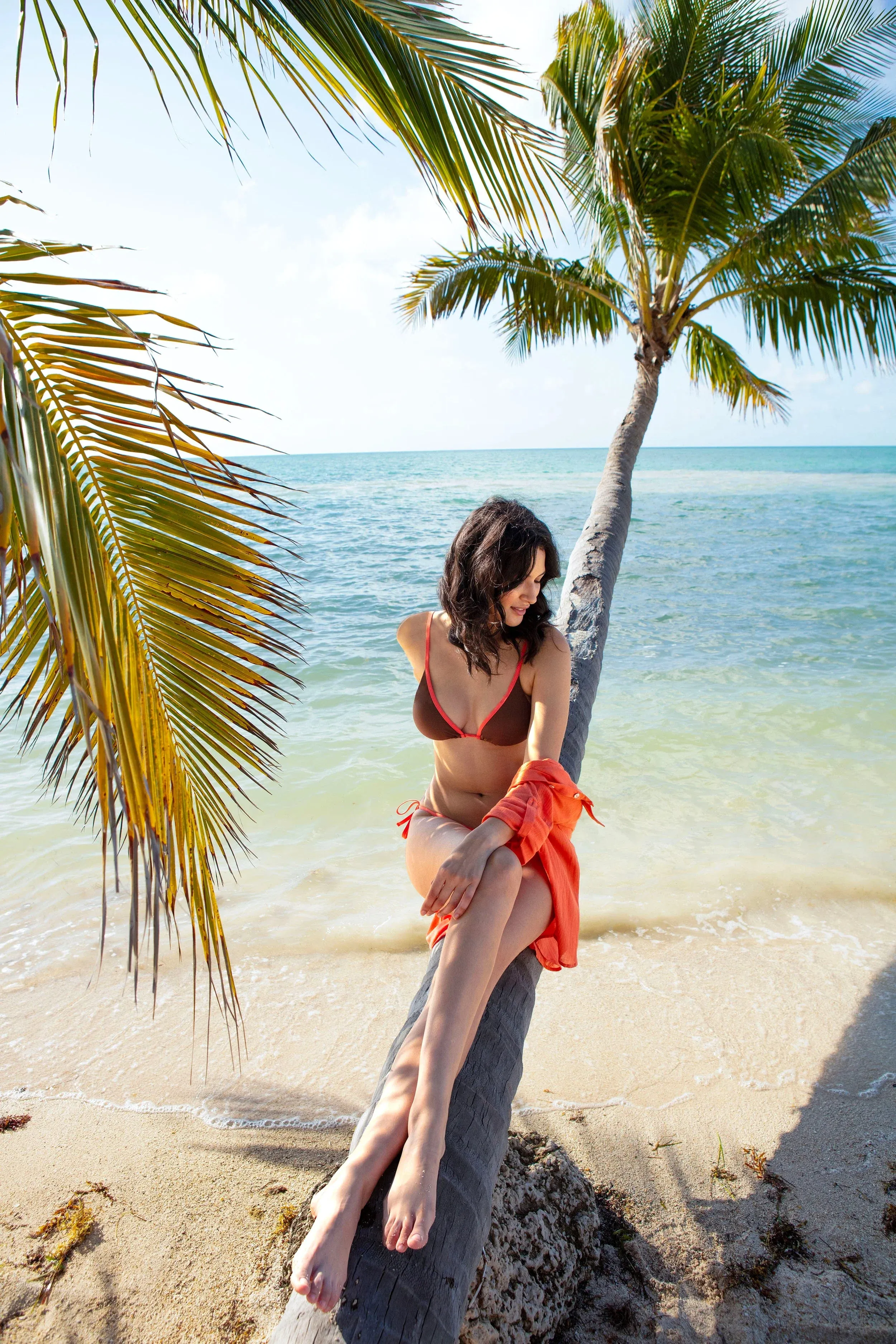 Over The Shoulder String Top  |  Textured Chocolate Coral