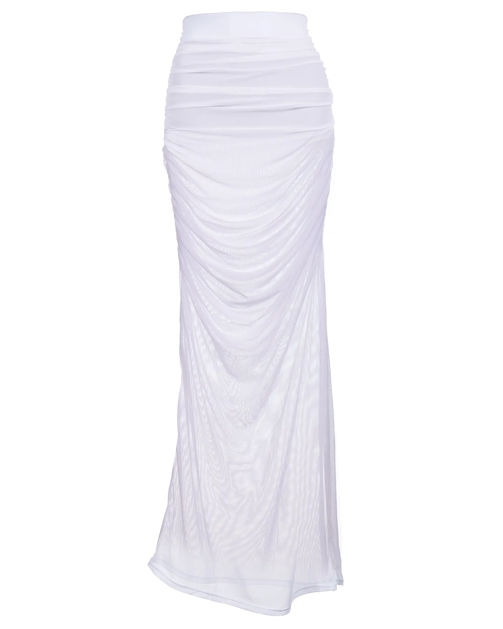 Ruched Sheer Midi Skirty - White