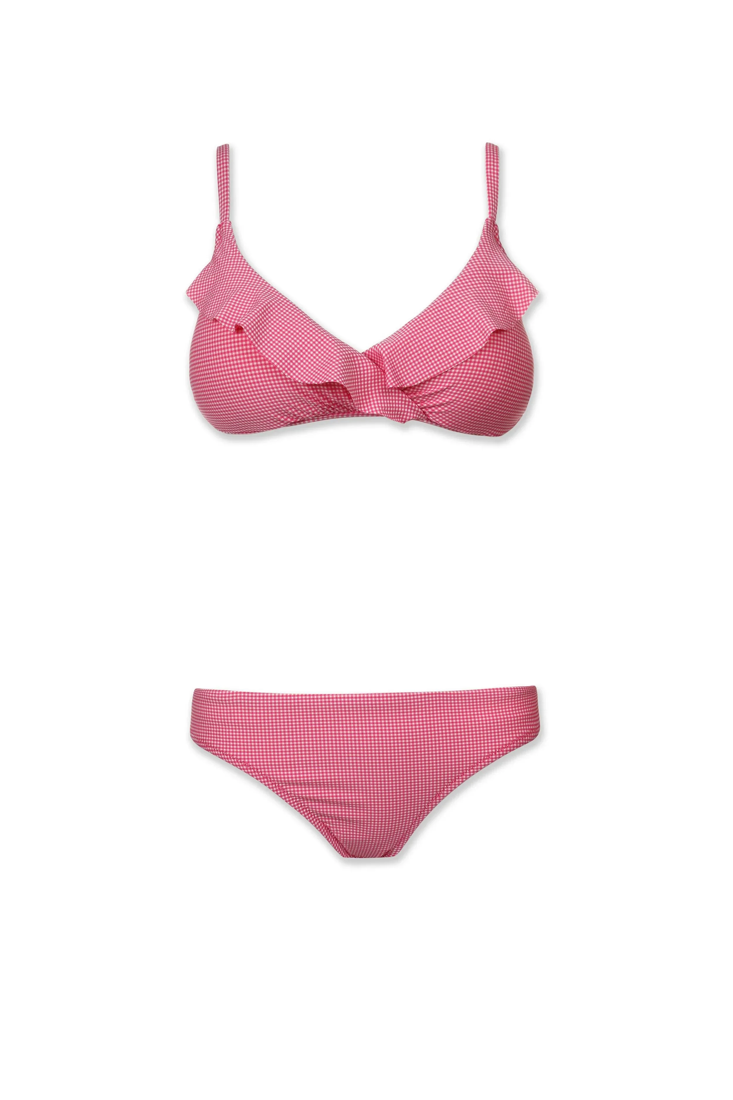 Ruffled Shirred Cross Over Bra  |  Pink Gingham