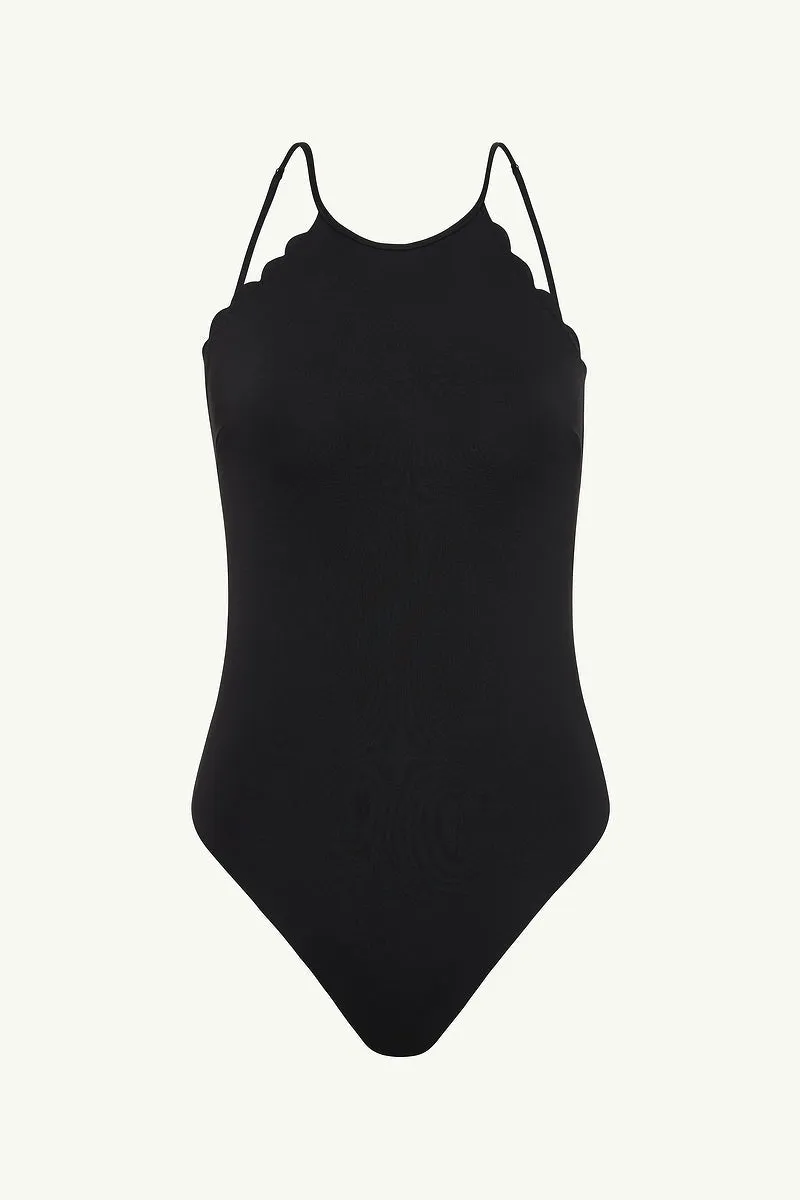 Scallop Cross Back High Neck One Piece