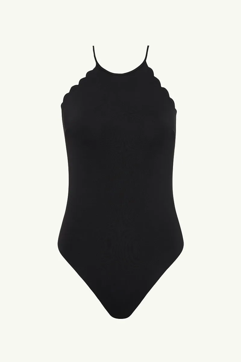 Scallop Cross Back High Neck One Piece
