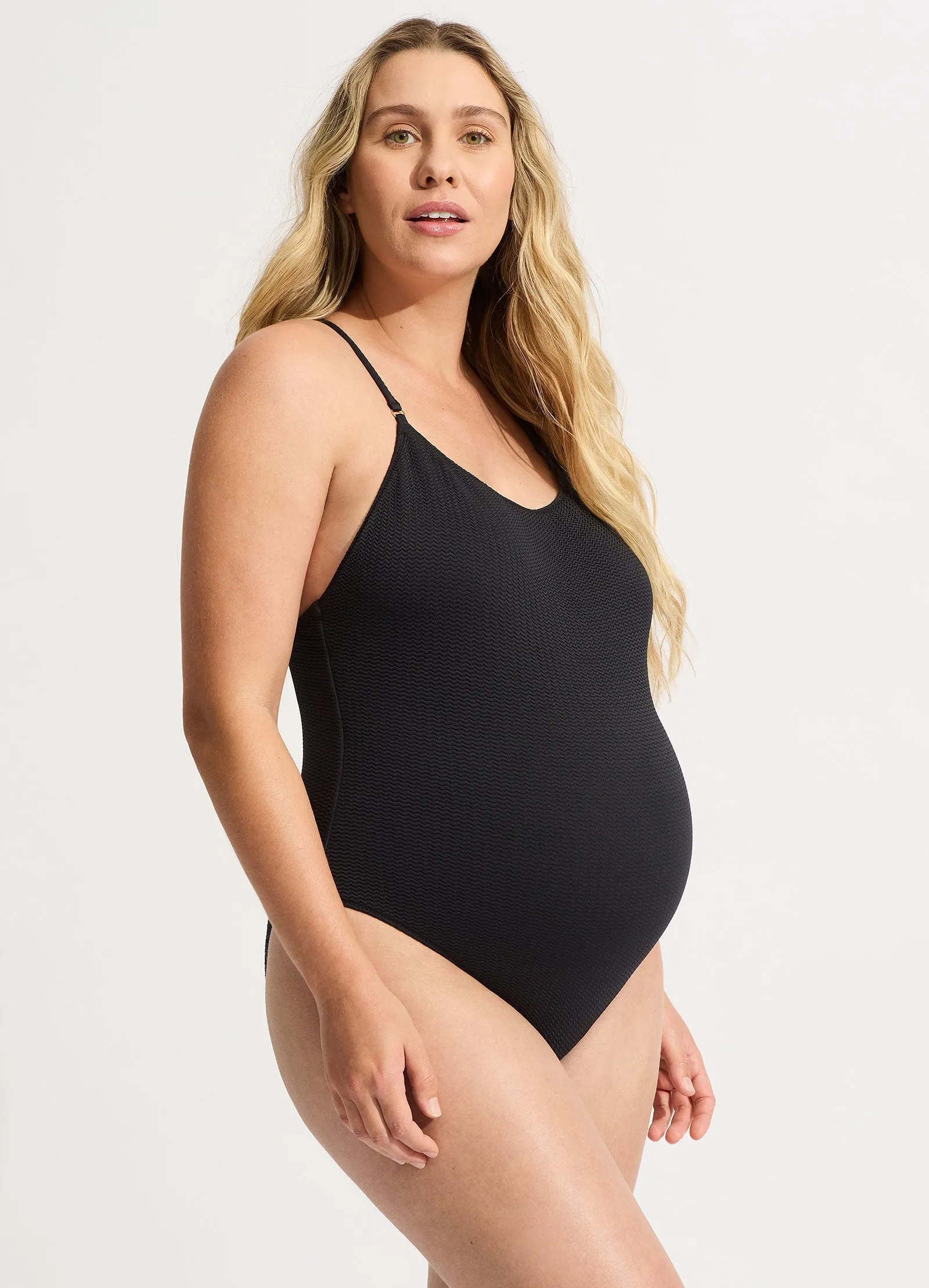 Sea Dive Scoop Neck One Piece - Black
