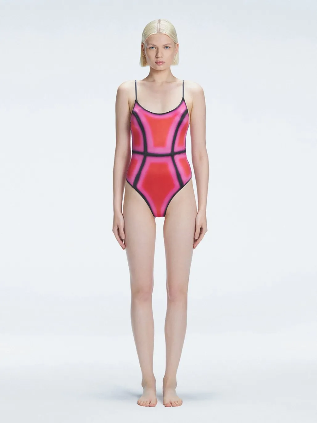 Seraphina Pink Optical Scoop Neck One Piece Swimsuit