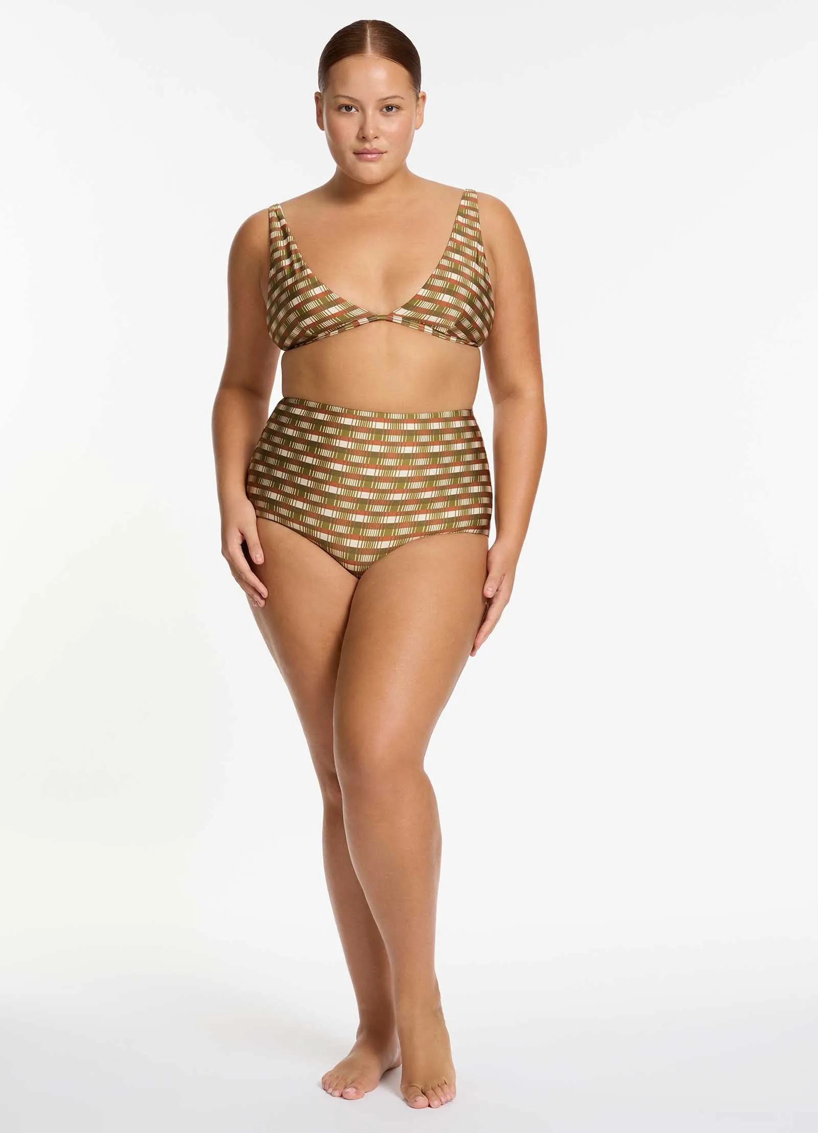 Sorella Geo High Waist Boyleg Bikini Bottom - Moss