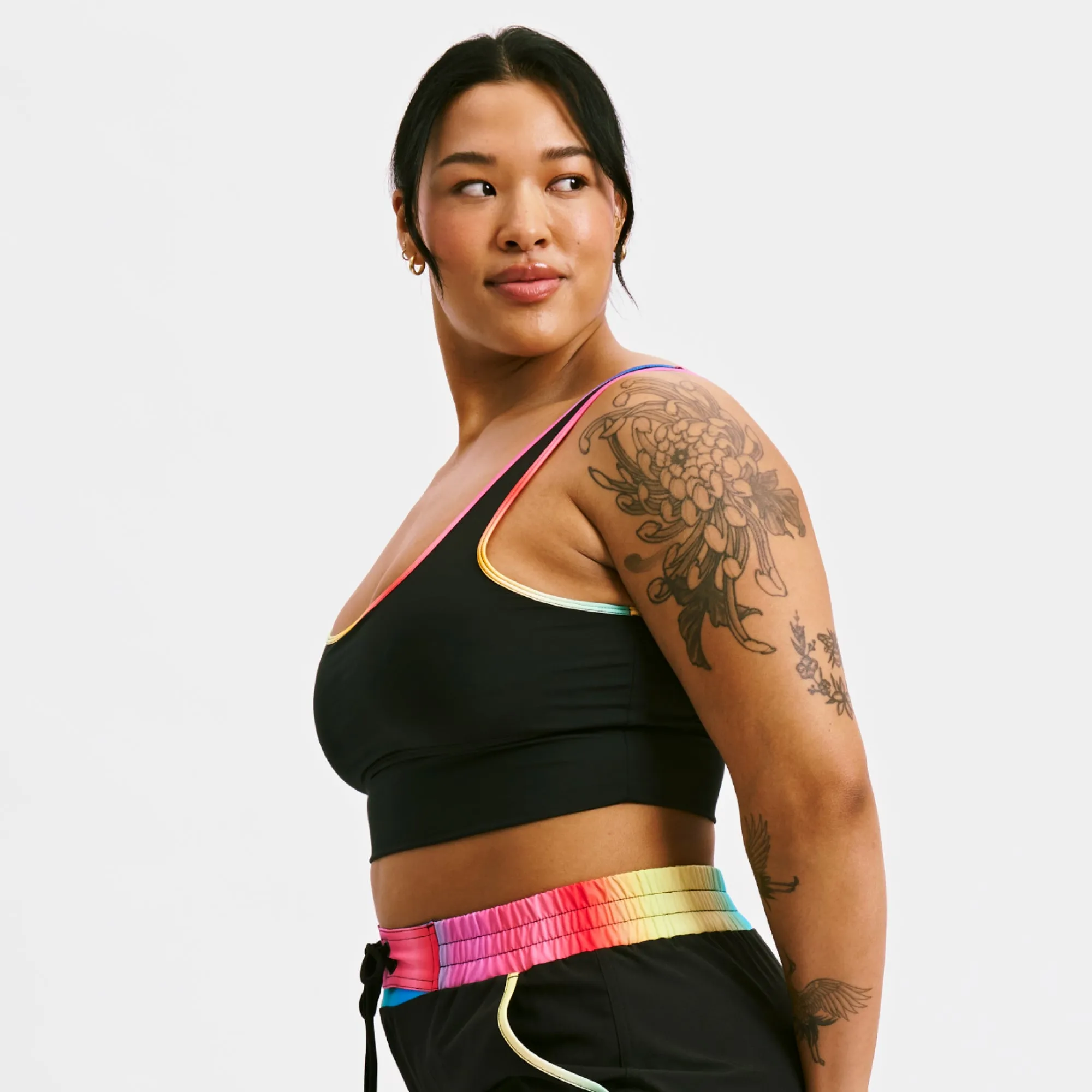Straight Up Longline Top  - Black Rainbow Ombre
