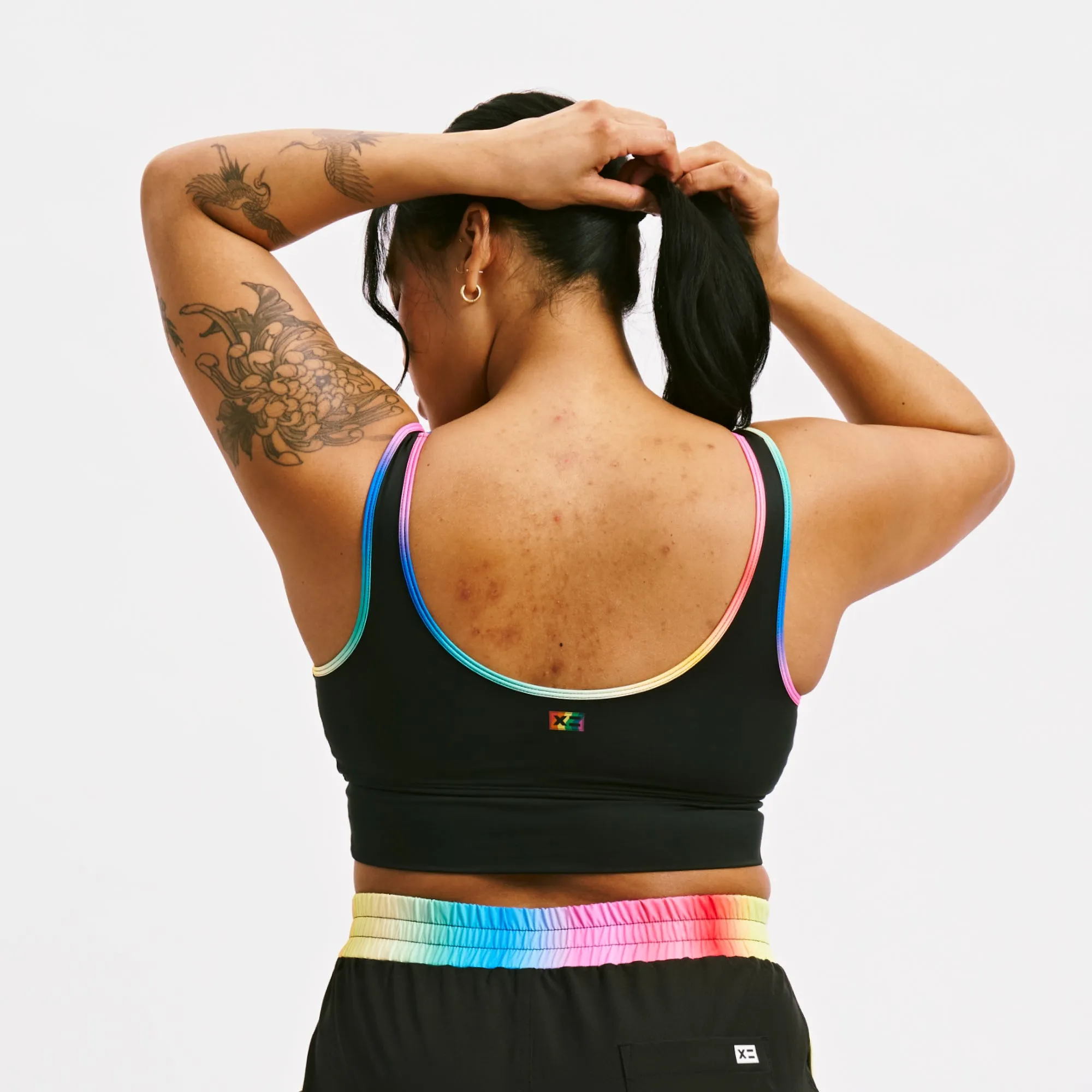 Straight Up Longline Top  - Black Rainbow Ombre
