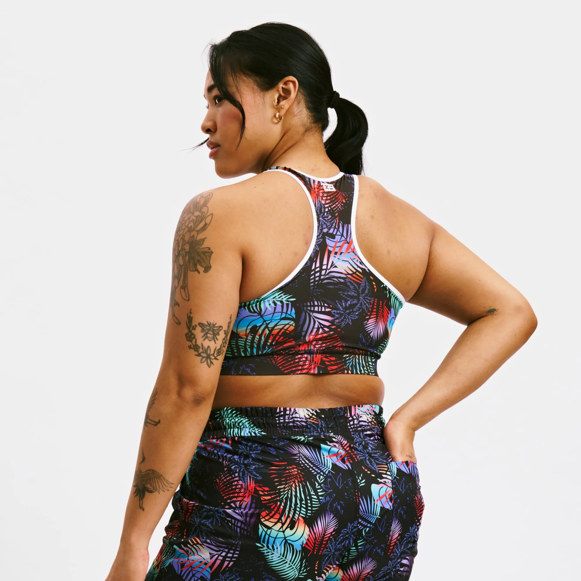Swim Racerback Zip Compression Top - Palm Dreams