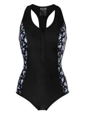 T-Back Scoop One Piece | Black & Floral