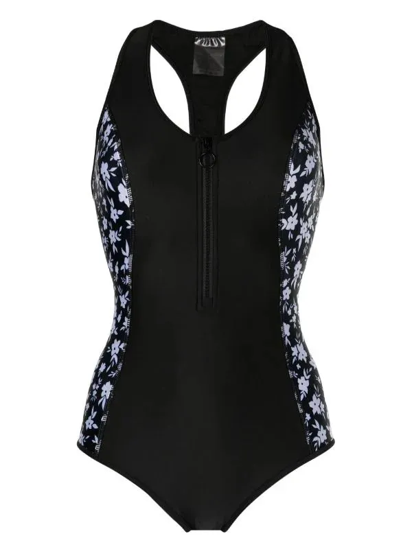 T-Back Scoop One Piece | Black & Floral